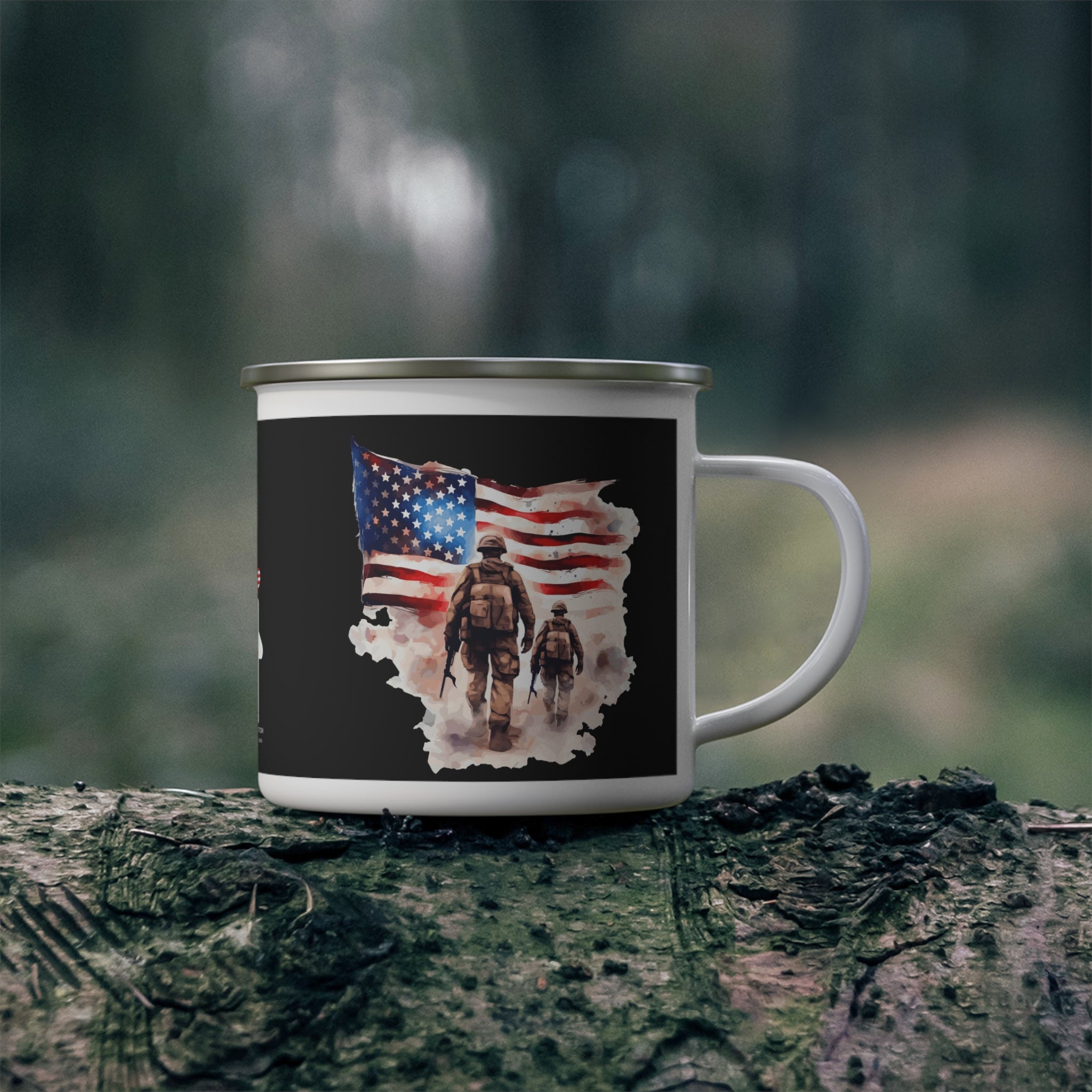 Two Soldiers Coffee Cup – Patriotic Brothers in Arms Tribute Enamel Cup