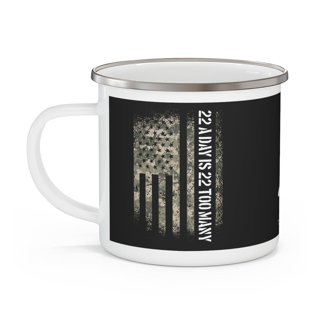 22 A Day Veteran Awareness Enamel Mug – American Flag Military Tribute Coffee Cup