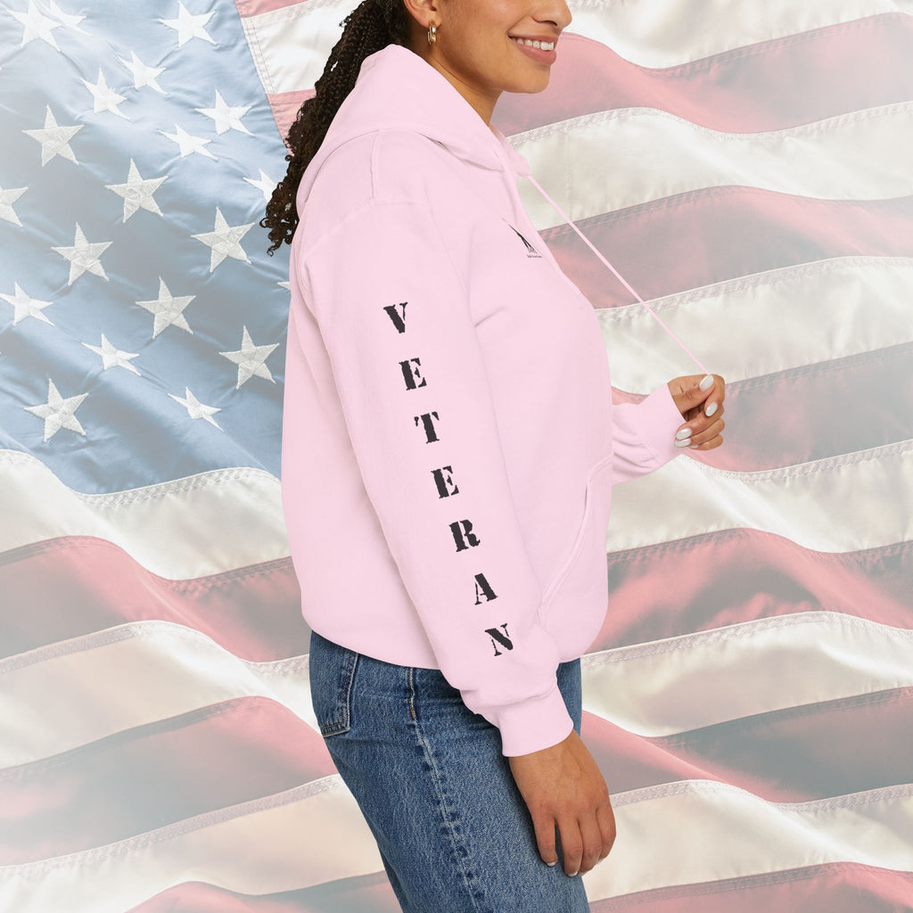 “God Bless Our Veterans” American Flag Boots Patriotic Veteran Sleeve Hoodie