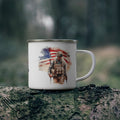 White Soldier & Flag Coffee Cup – Patriotic Warrior Enamel Cup