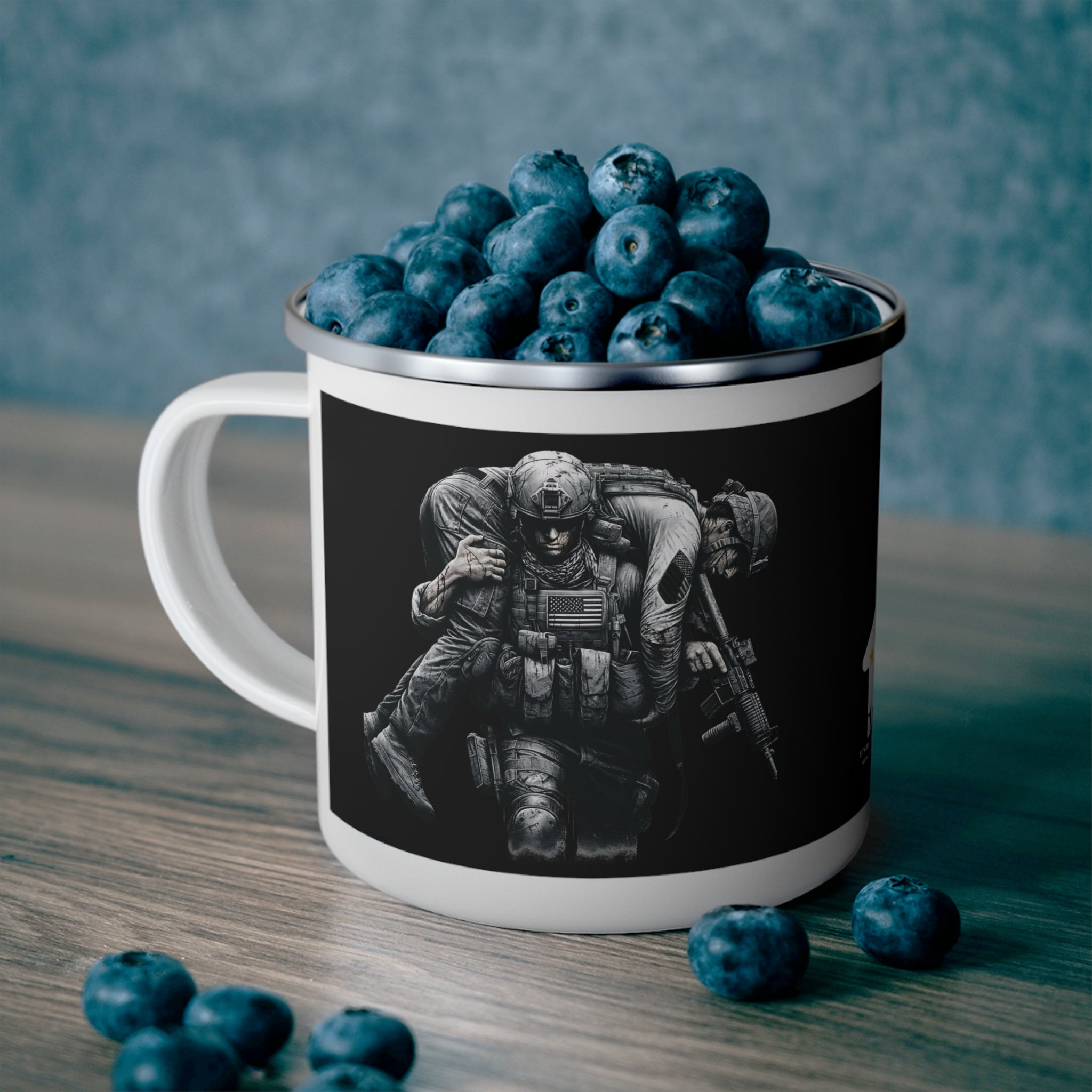No Man Left Behind Coffee Cup – Gritty Soldier Tribute Enamel Mug