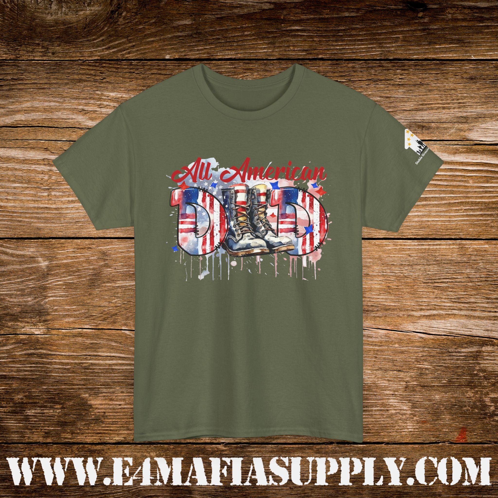 “All American Dad” – Patriotic Flag & Combat Boots T-Shirt