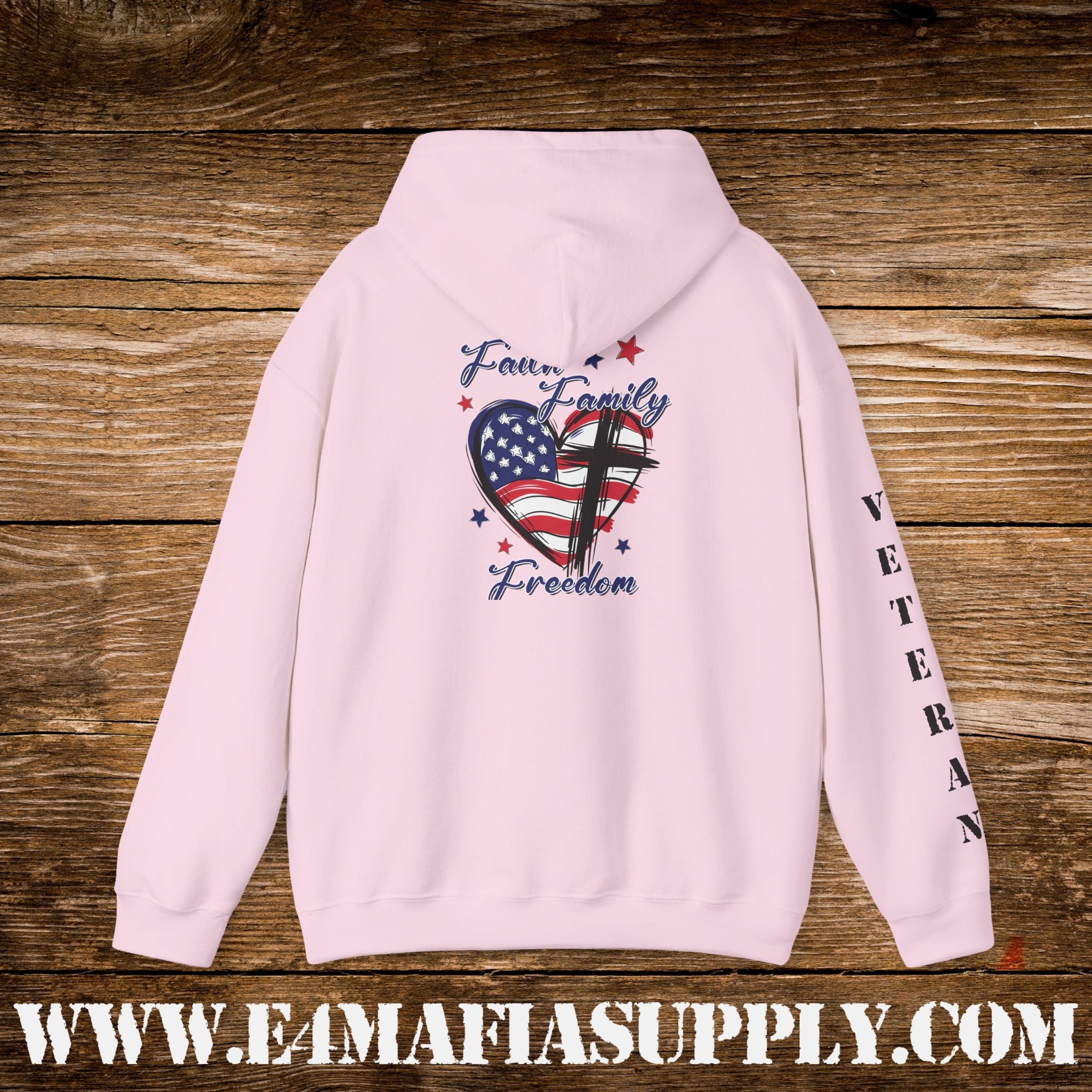 “Faith Family Freedom” American Flag Heart Patriotic Veteran Hoodie
