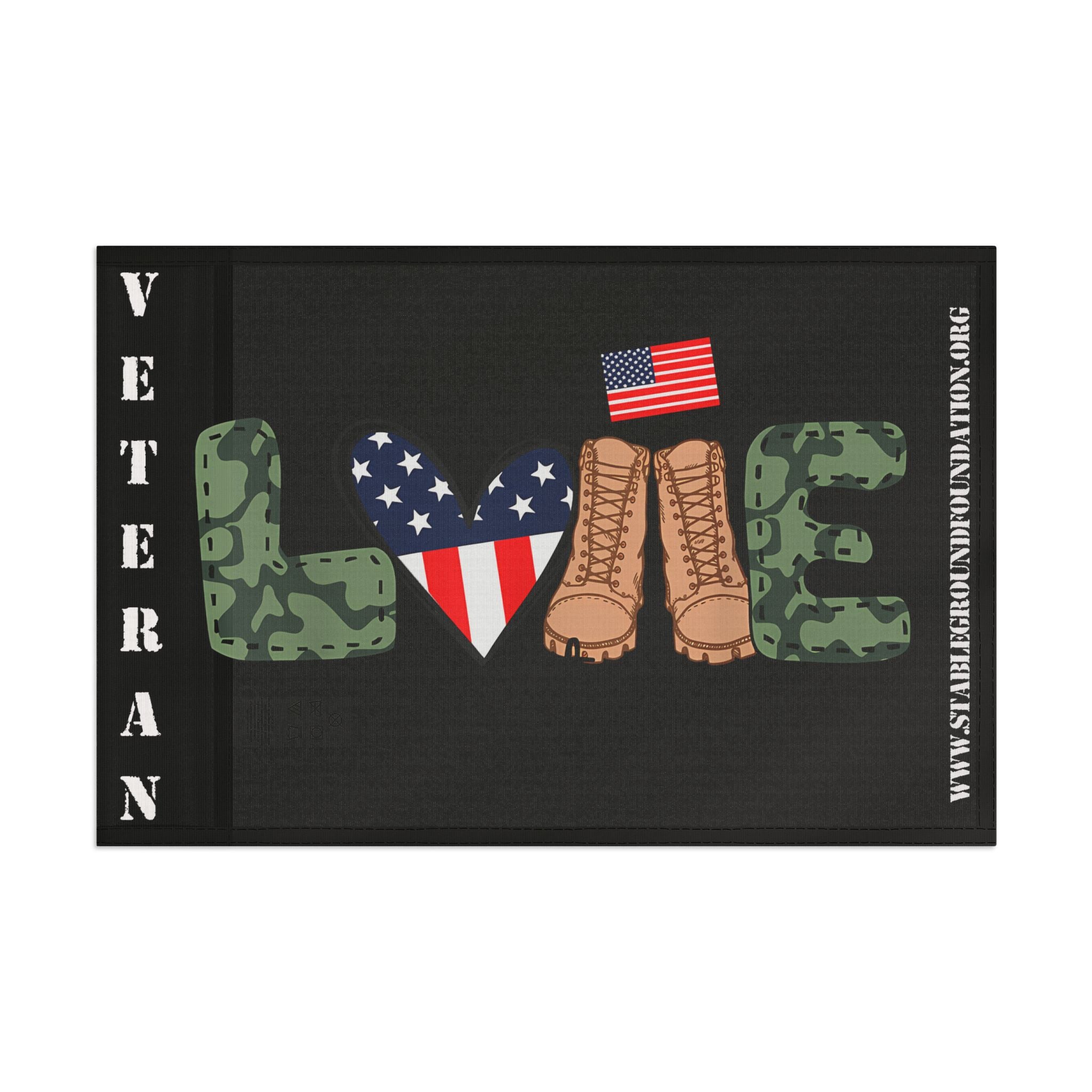 LOVE Veteran Flag — Patriotic Camouflage Design Honoring Those Who Served