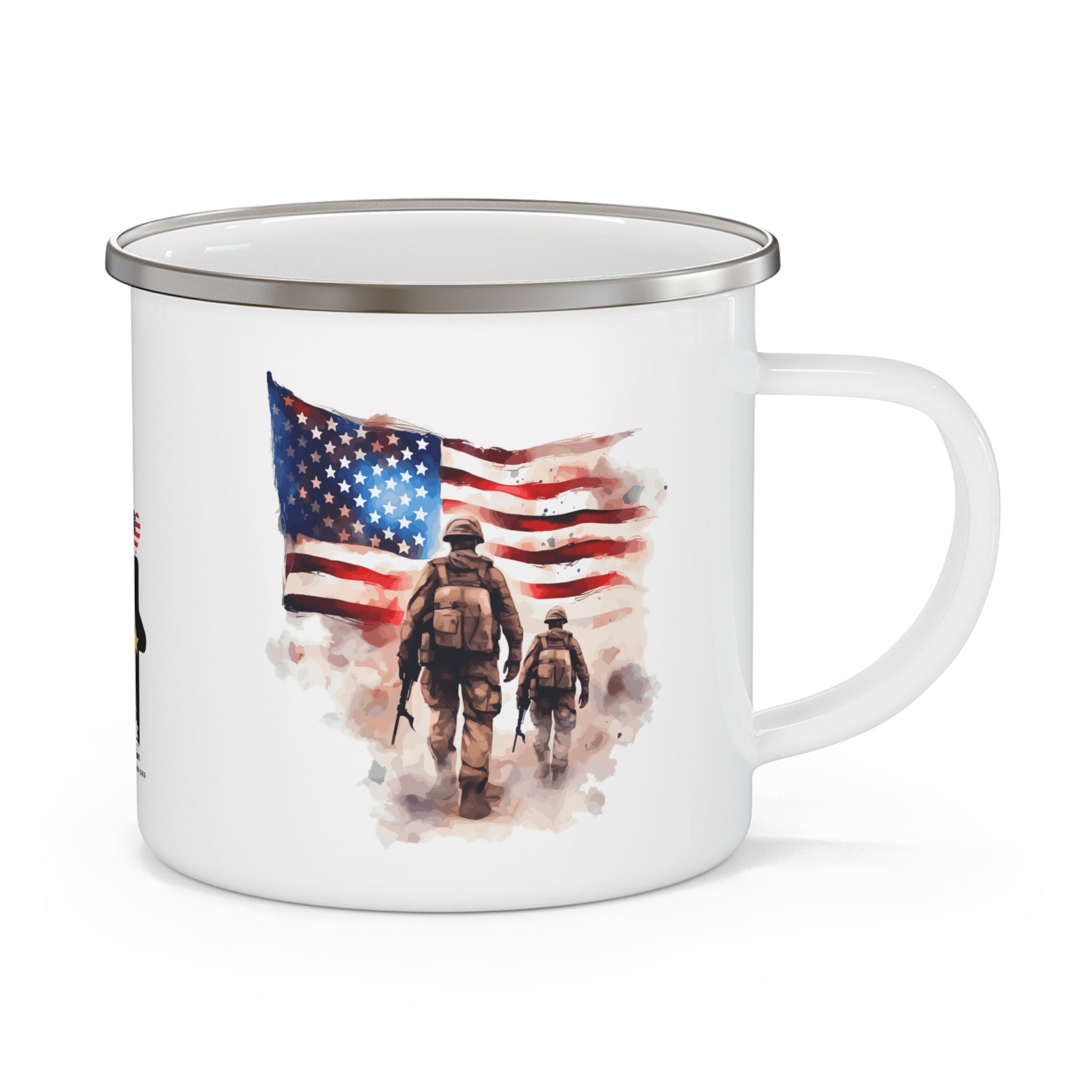 White Two Soldiers Coffee Cup – Brotherhood & Freedom Tribute Enamel Cup