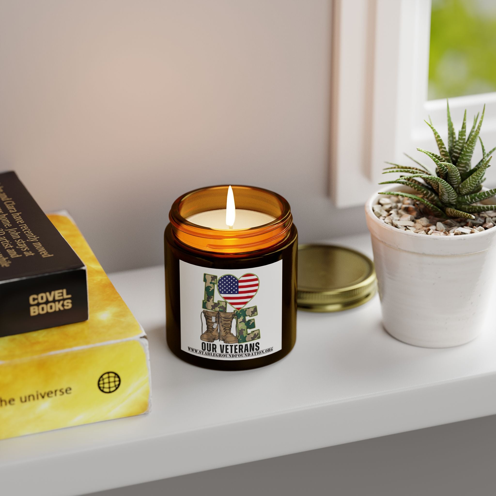 Love Our Veterans Candle – Camo Boots Patriotic Candle Supporting Veterans