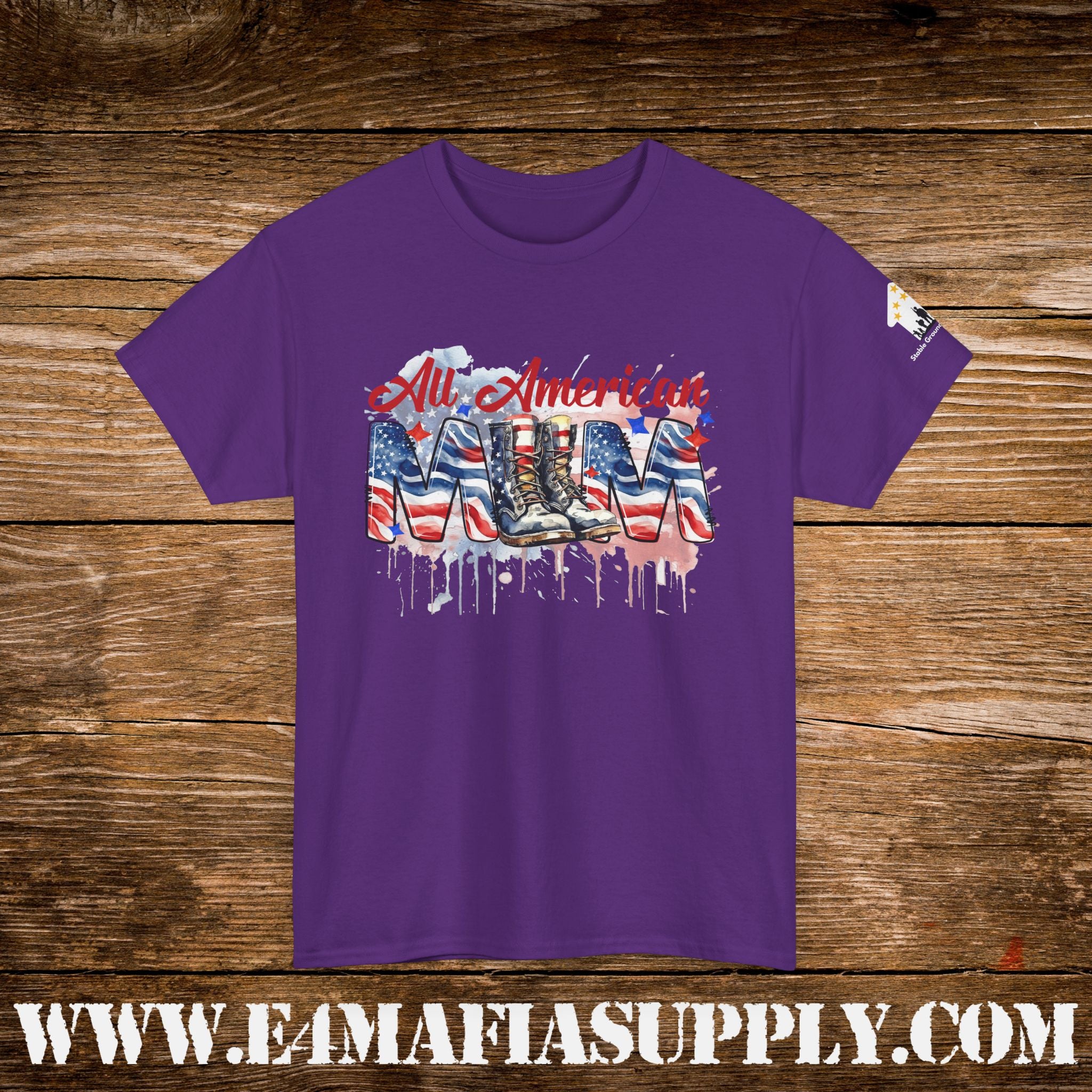 “All American Mom” – Patriotic Flag & Combat Boots T-Shirt