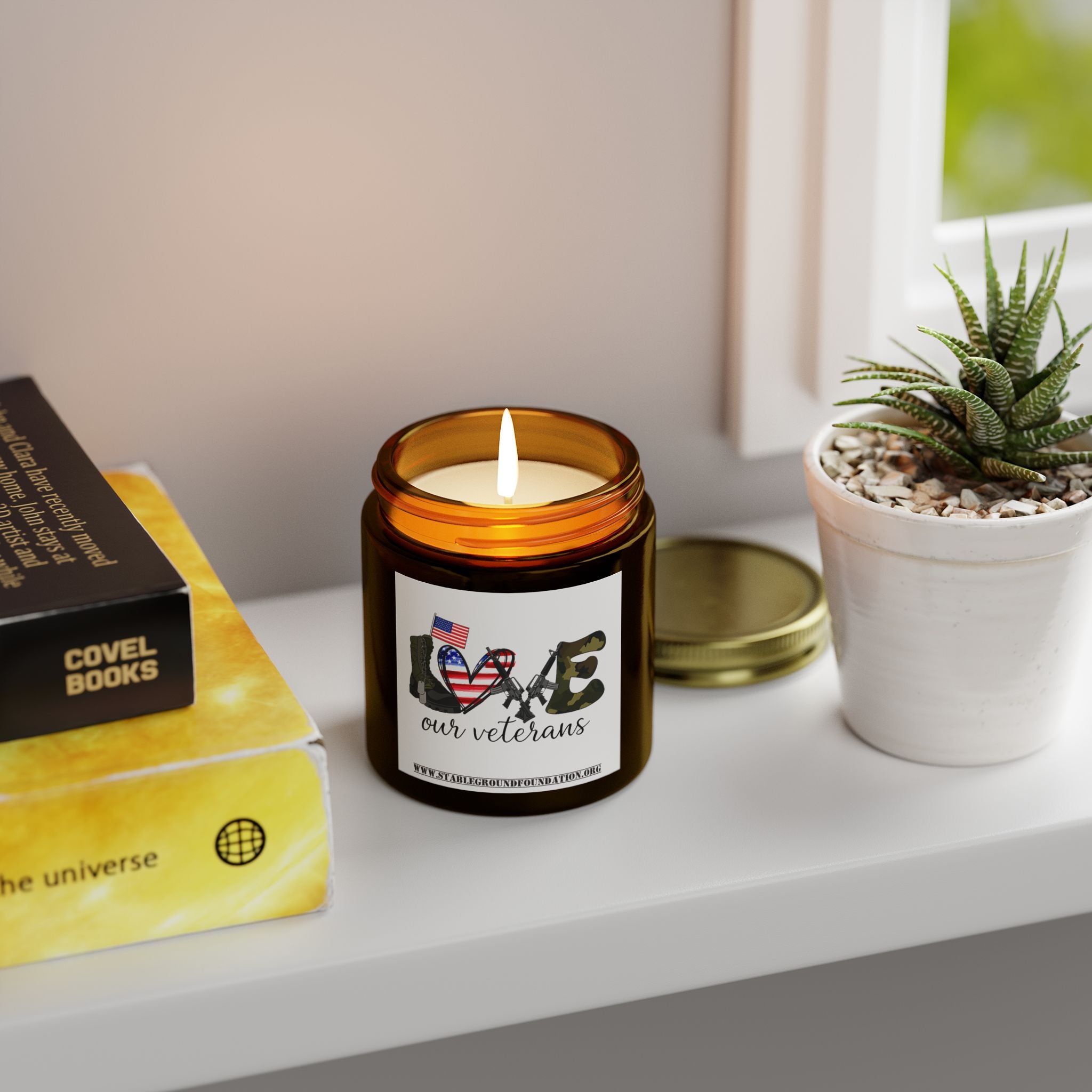 Love Our Veterans Candle – Simple Camo Patriotic Candle Honoring Heroes