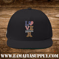 Patriotic “Love Veterans” Flat Bill Cap with American Flag Heart and Combat Boots