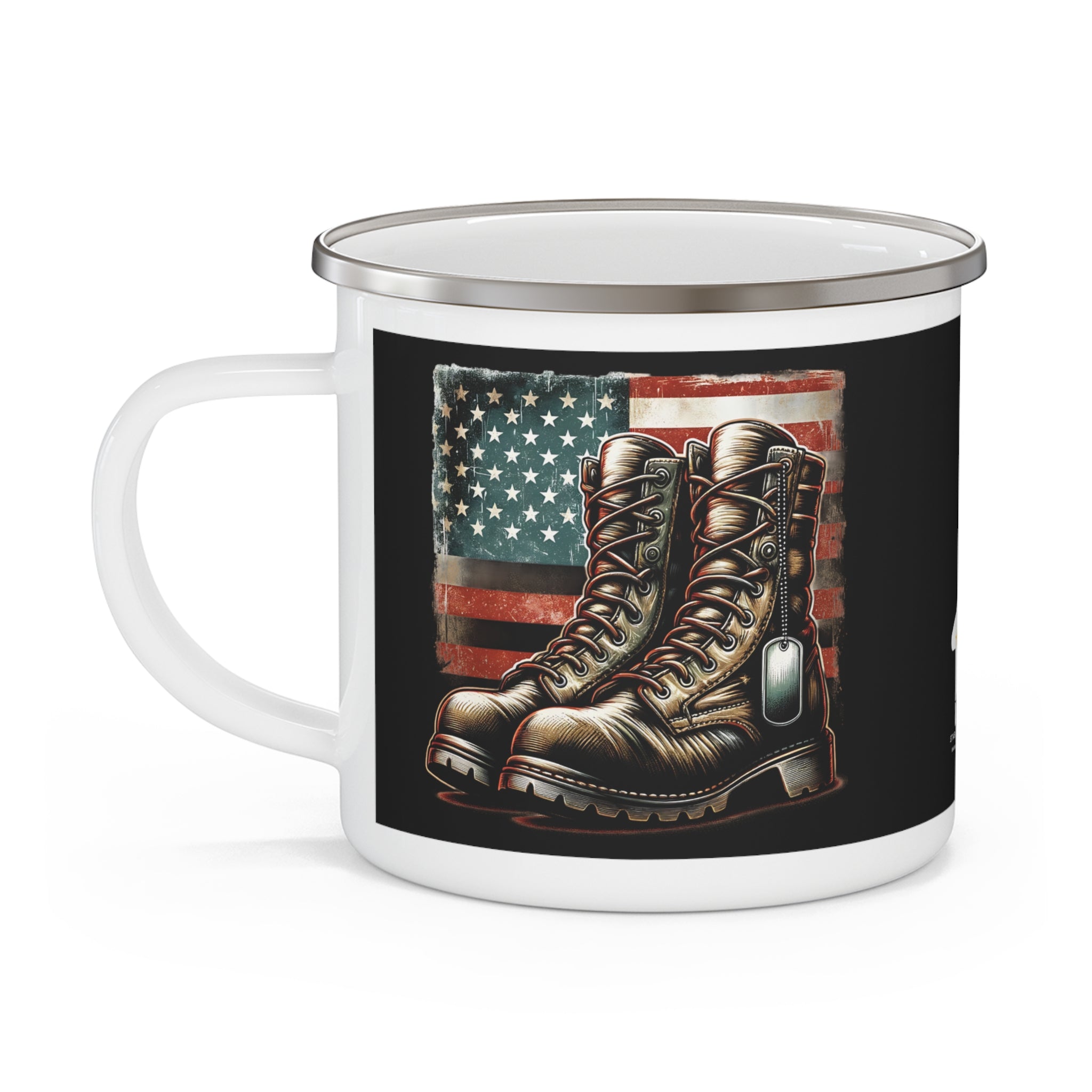 Combat Boots Coffee Cup – Patriotic Military Tribute Enamel Cup
