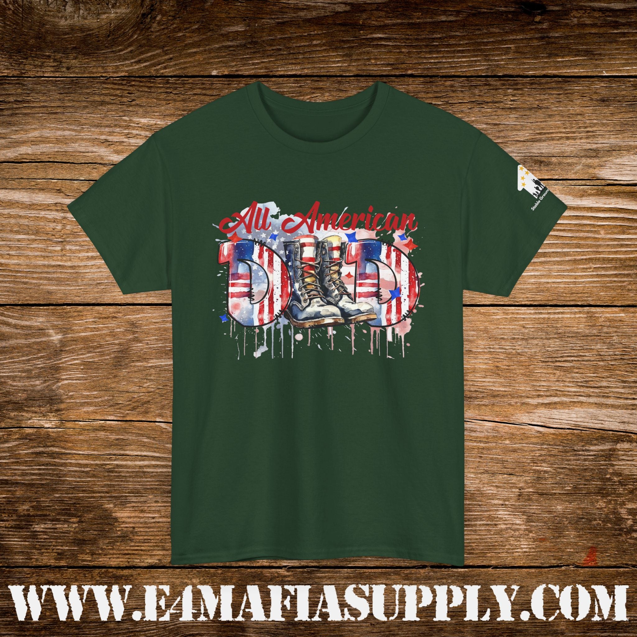 “All American Dad” – Patriotic Flag & Combat Boots T-Shirt
