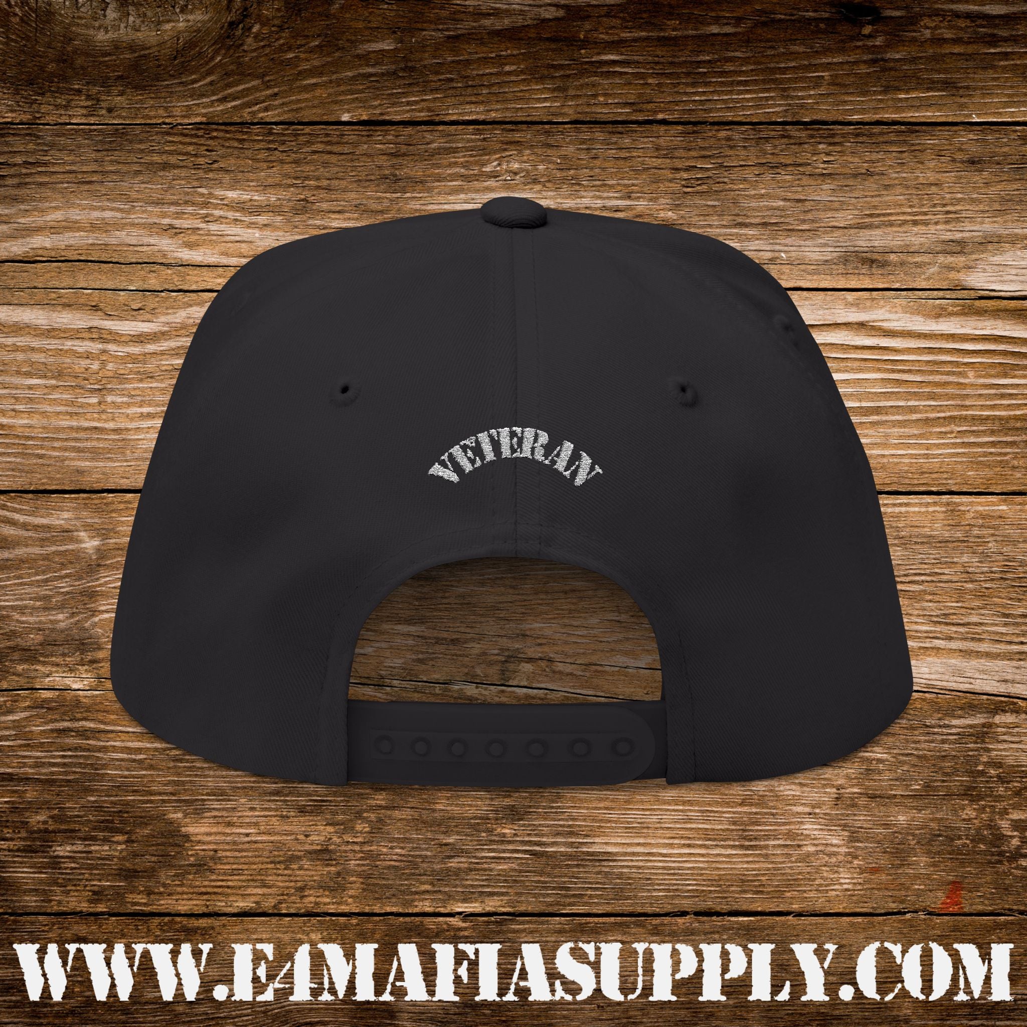 Patriotic Skull Flat Bill Cap with American Flag and Crossed Rifles