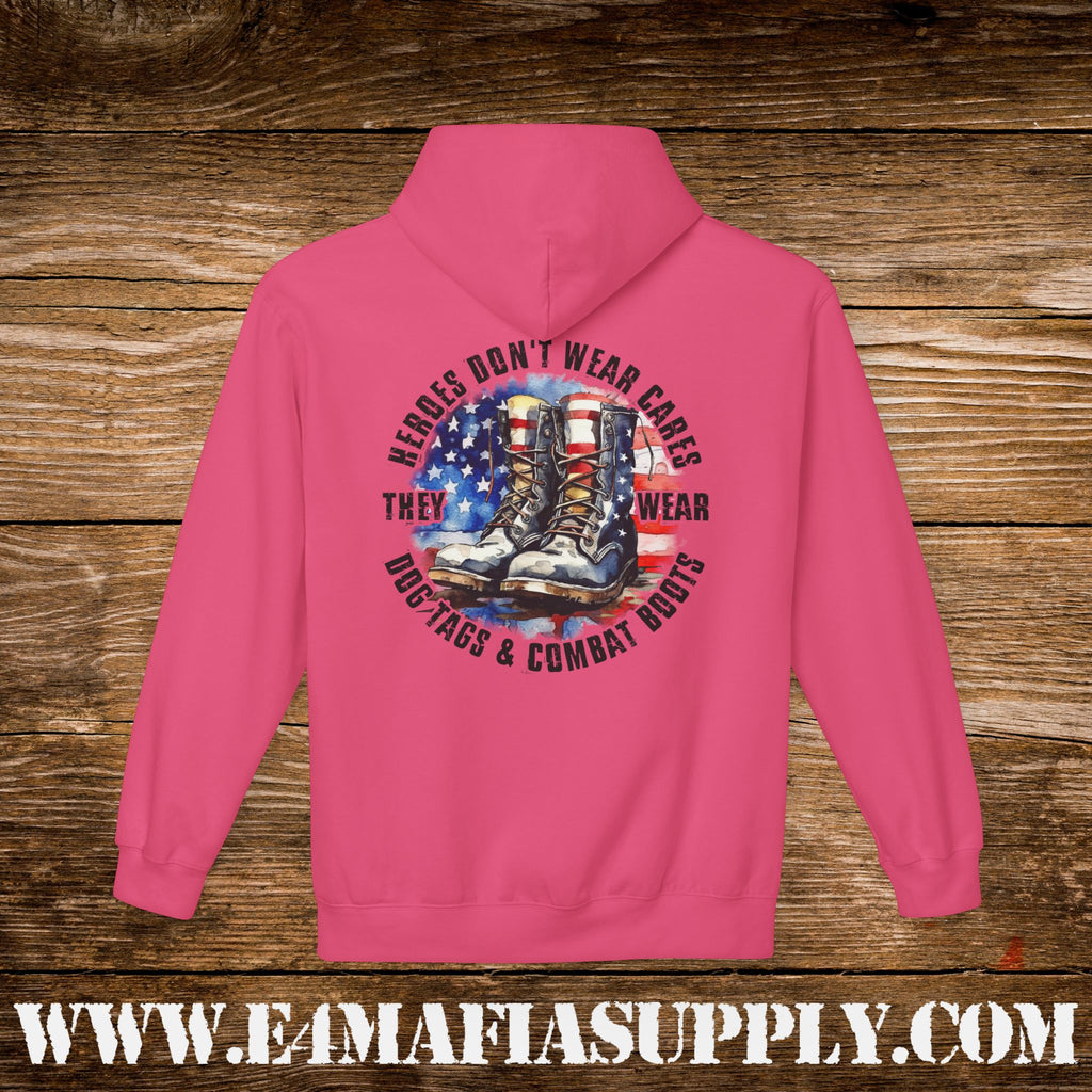 “Heroes Don’t Wear Capes – They Wear Dog Tags & Combat Boots” Patriotic Military Hoodie