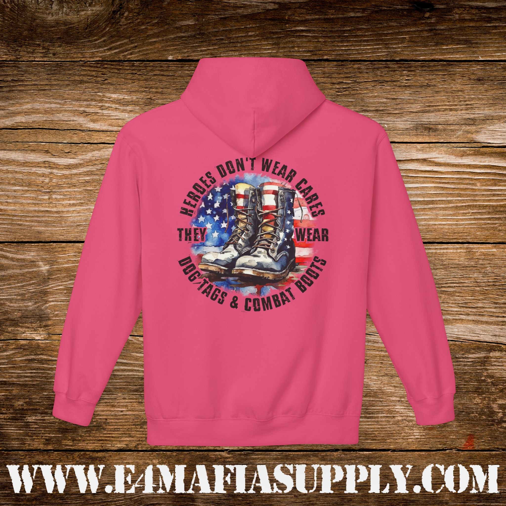 “Heroes Don’t Wear Capes – They Wear Dog Tags & Combat Boots” Patriotic Military Hoodie