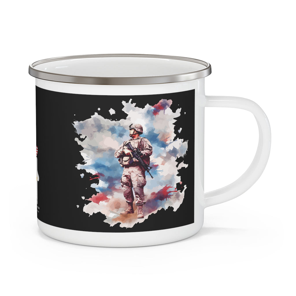 Watercolor Soldier Reflection Coffee Cup – Patriotic Tribute Enamel Cup