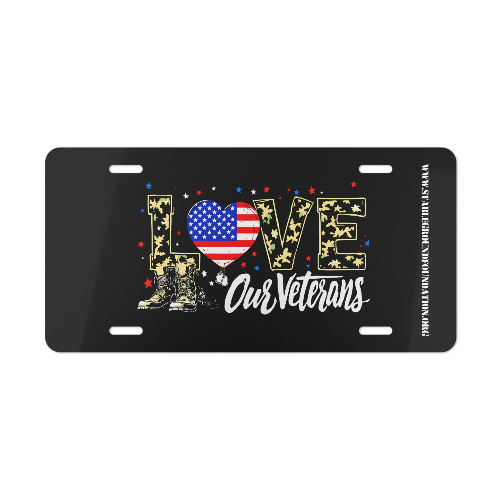 Love Our Veterans – Black Star Camo Patriotic License Plate Tribute