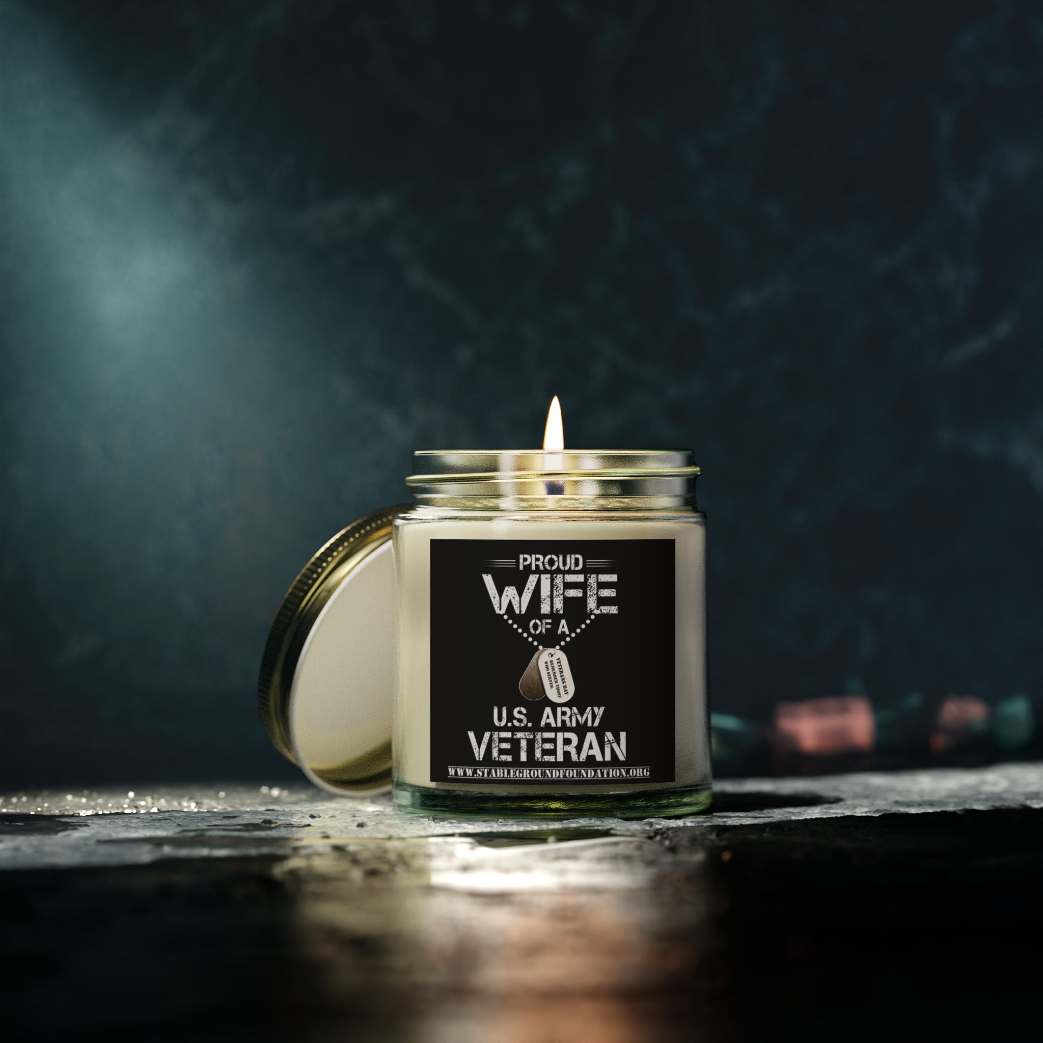 Proud Wife of a U.S. Army Veteran Candle | Patriotic Military Spouse Gift