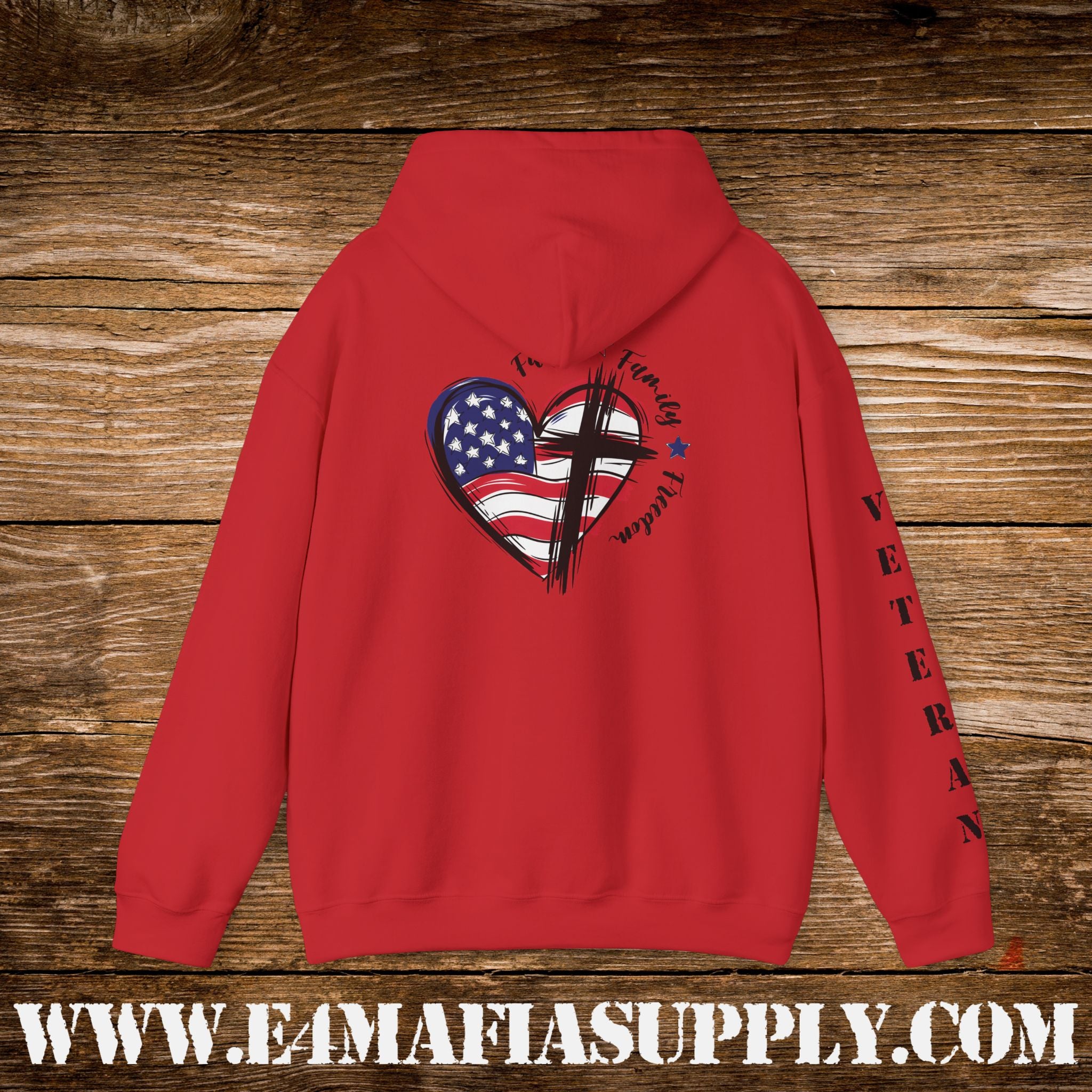 “Faith Family Freedom” Patriotic Cross and Flag Veteran Hoodie