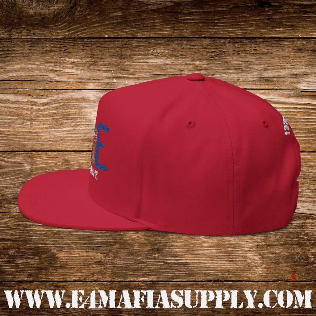 Patriotic “Love Our Veterans” Flat Bill Cap with American Flag Heart and Combat Boots