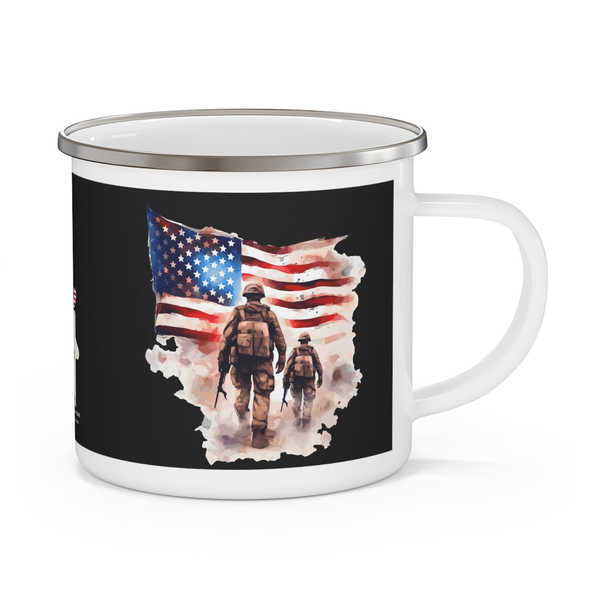 Two Soldiers Coffee Cup – Patriotic Brothers in Arms Tribute Enamel Cup