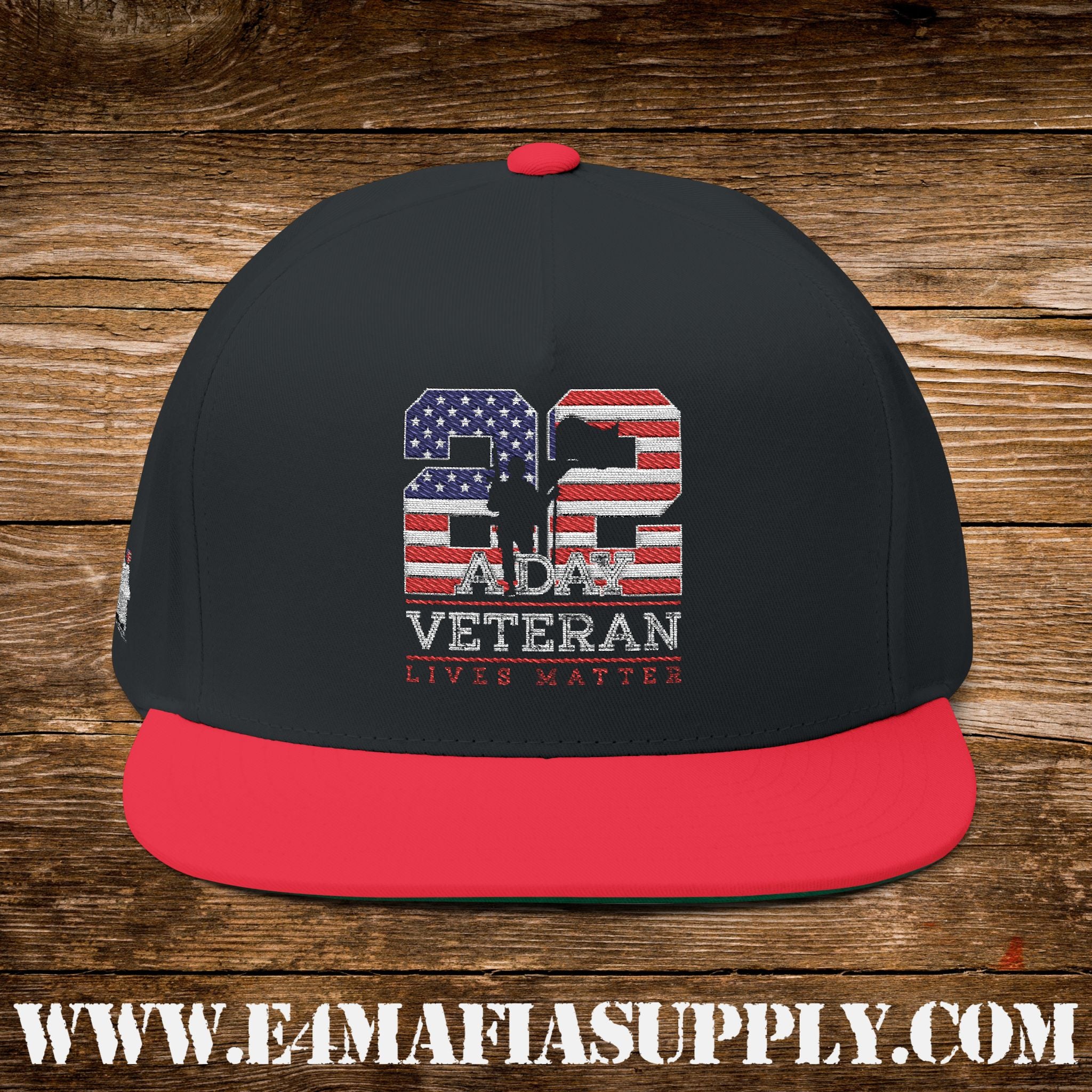 Patriotic “22 Veteran Lives Matter” Flat Bill Cap with American Flag Design