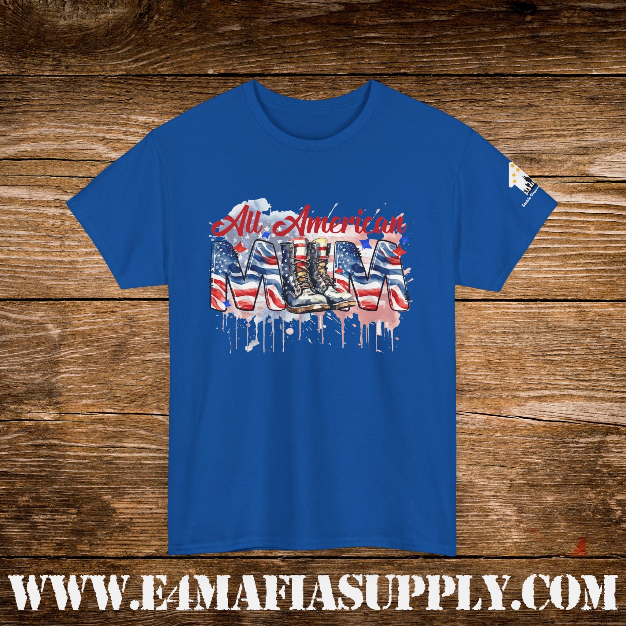 “All American Mom” – Patriotic Flag & Combat Boots T-Shirt