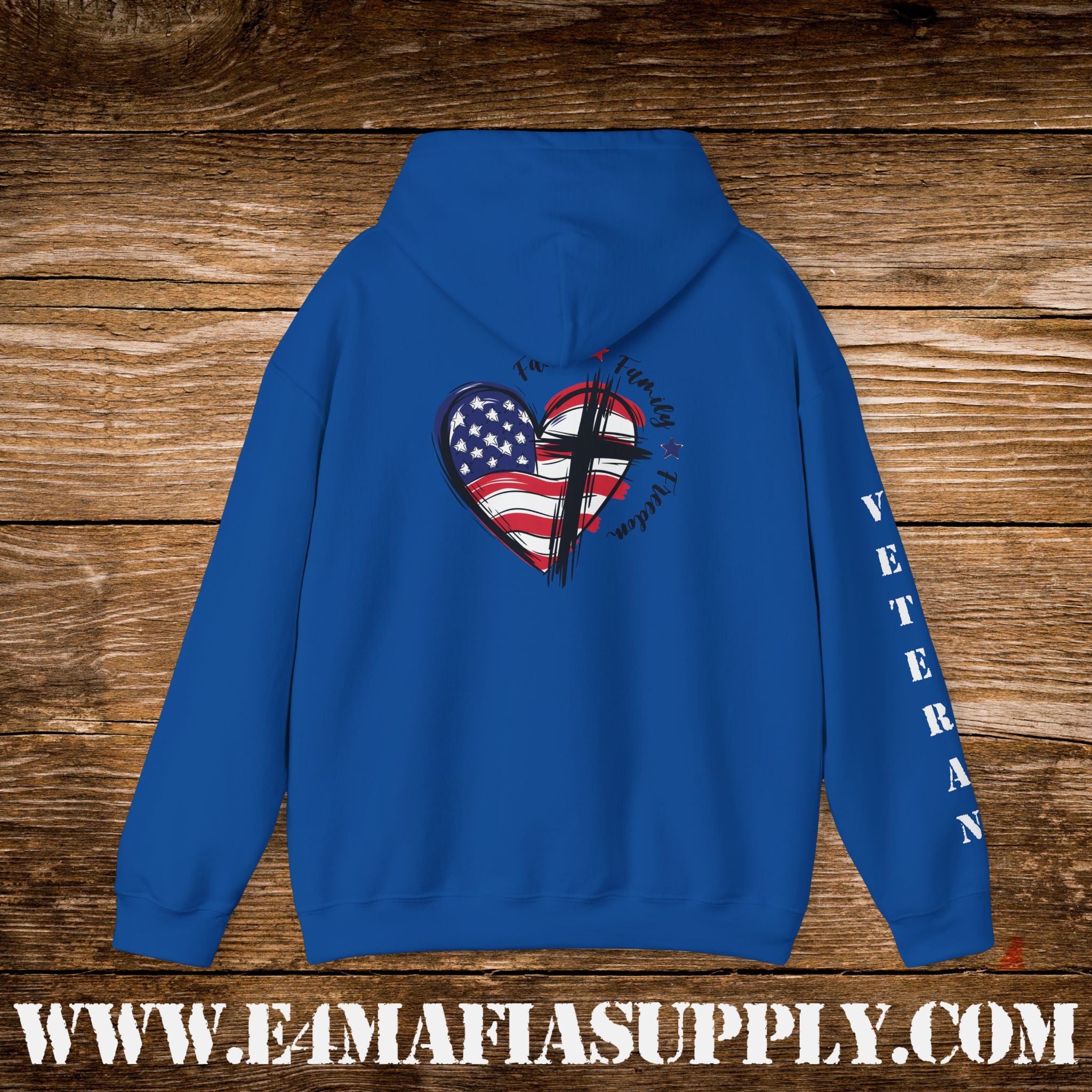 “Faith Family Freedom” Patriotic Cross and Flag Veteran Hoodie