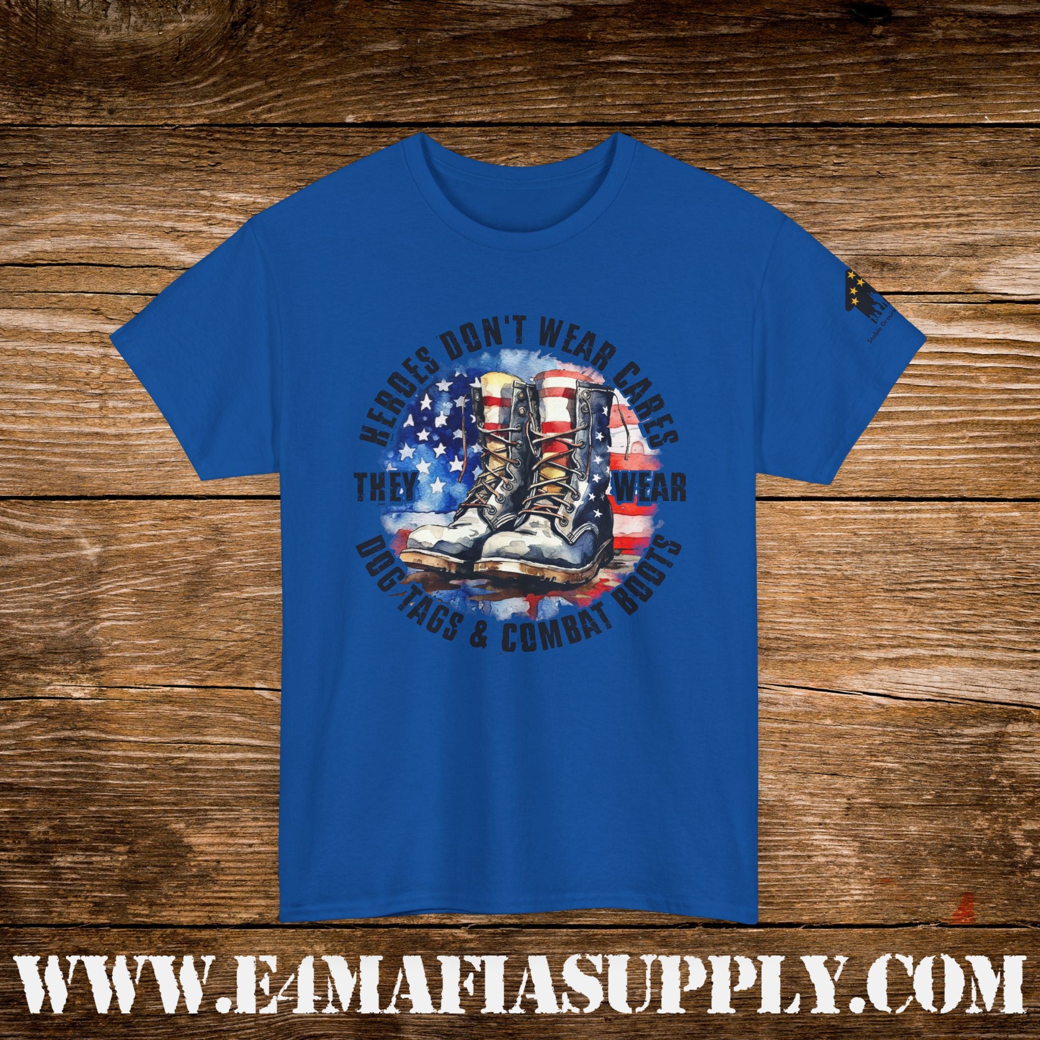 “Heroes Don’t Wear Capes – They Wear Dog Tags & Combat Boots” – Patriotic Round Flag Military T-Shirt