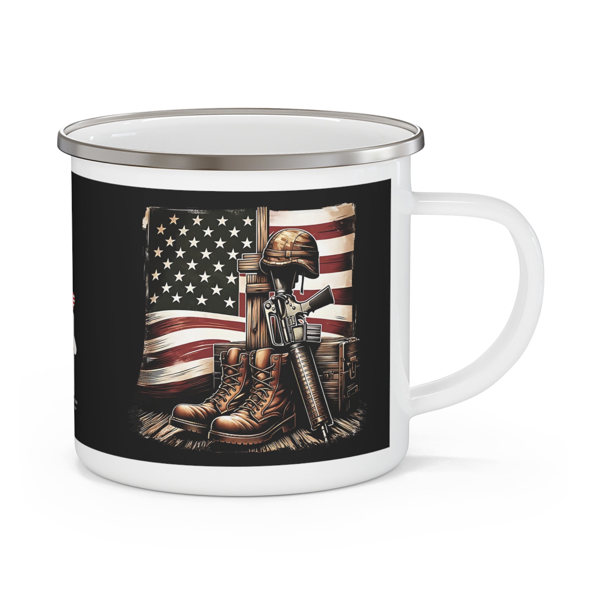 Battlefield Cross Coffee Cup – Fallen Soldier Memorial Enamel Cup