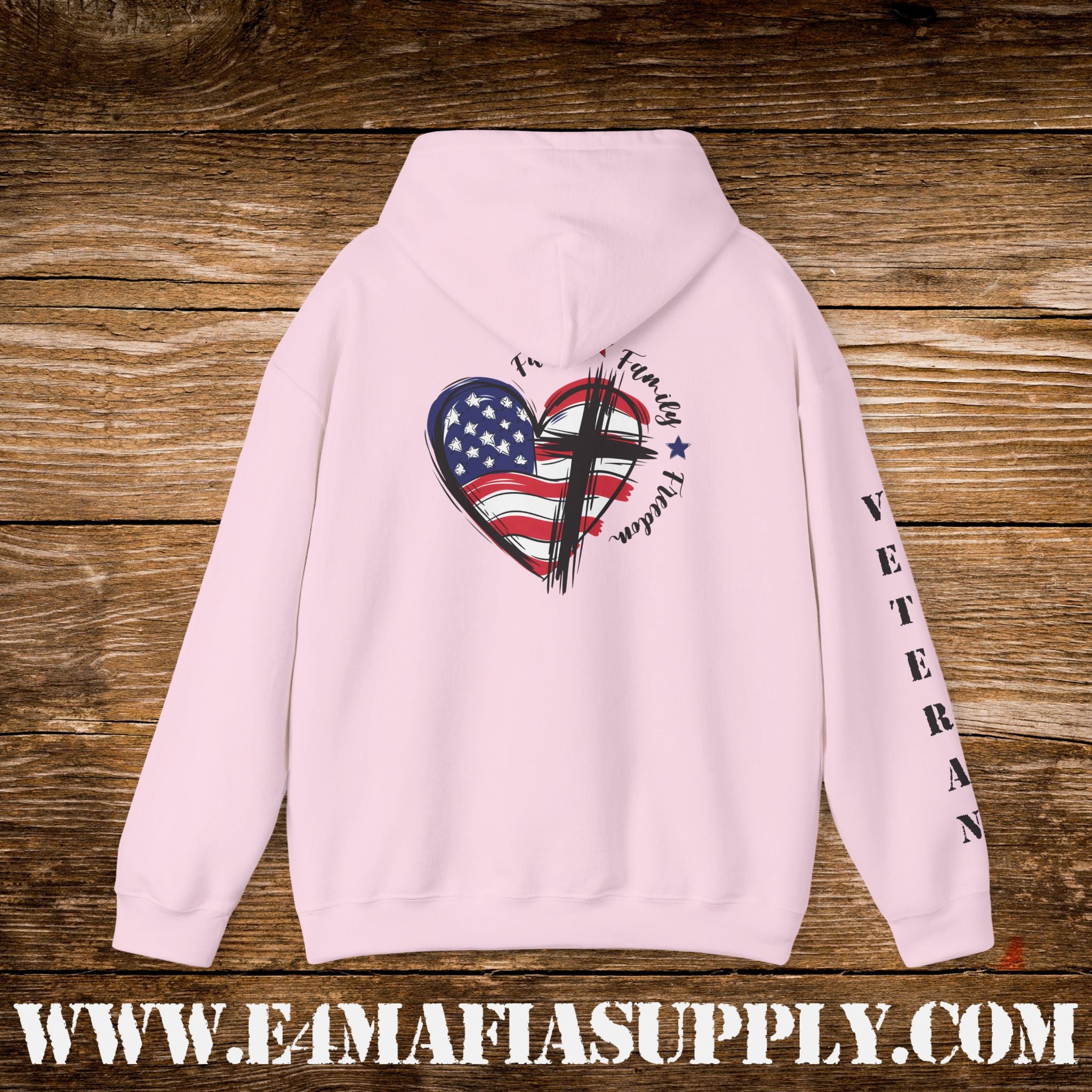 “Faith Family Freedom” Patriotic Cross and Flag Veteran Hoodie
