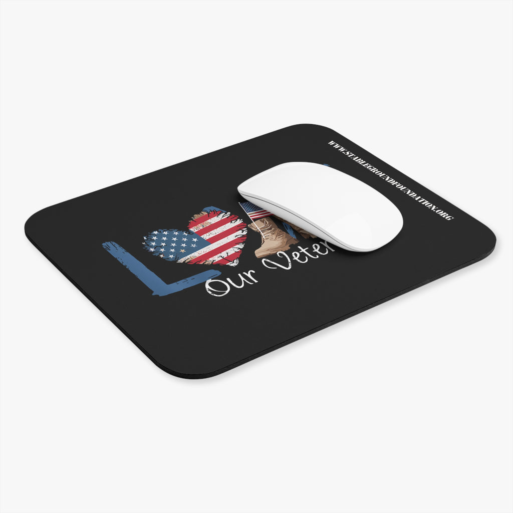 Love Our Veterans – Blue Lettering & Flag Heart Mouse Pad