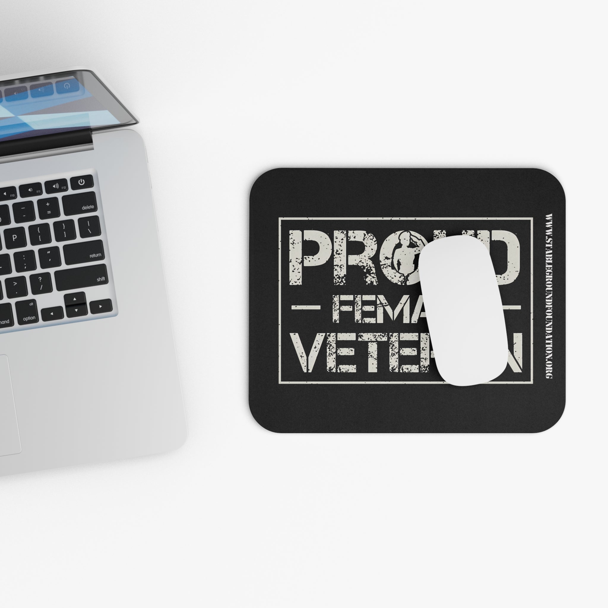 Proud Female Veteran – Bold Distressed Text Mouse Pad