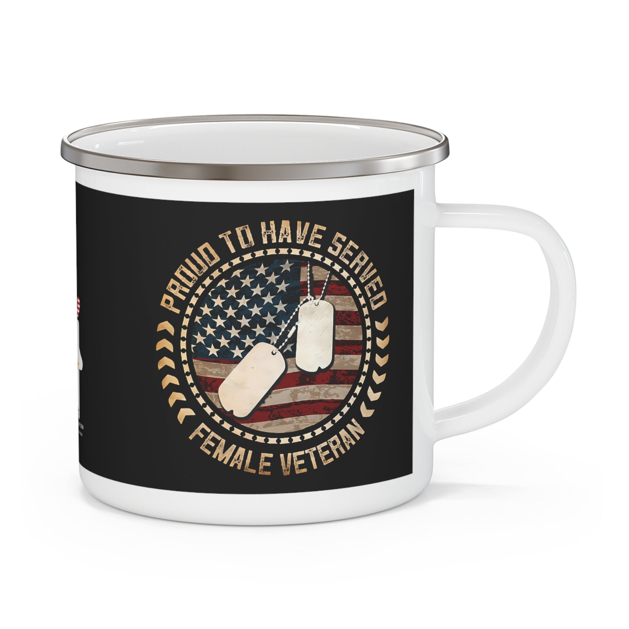 Proud to Have Served Female Veteran Enamel Mug – Patriotic Coffee Cup