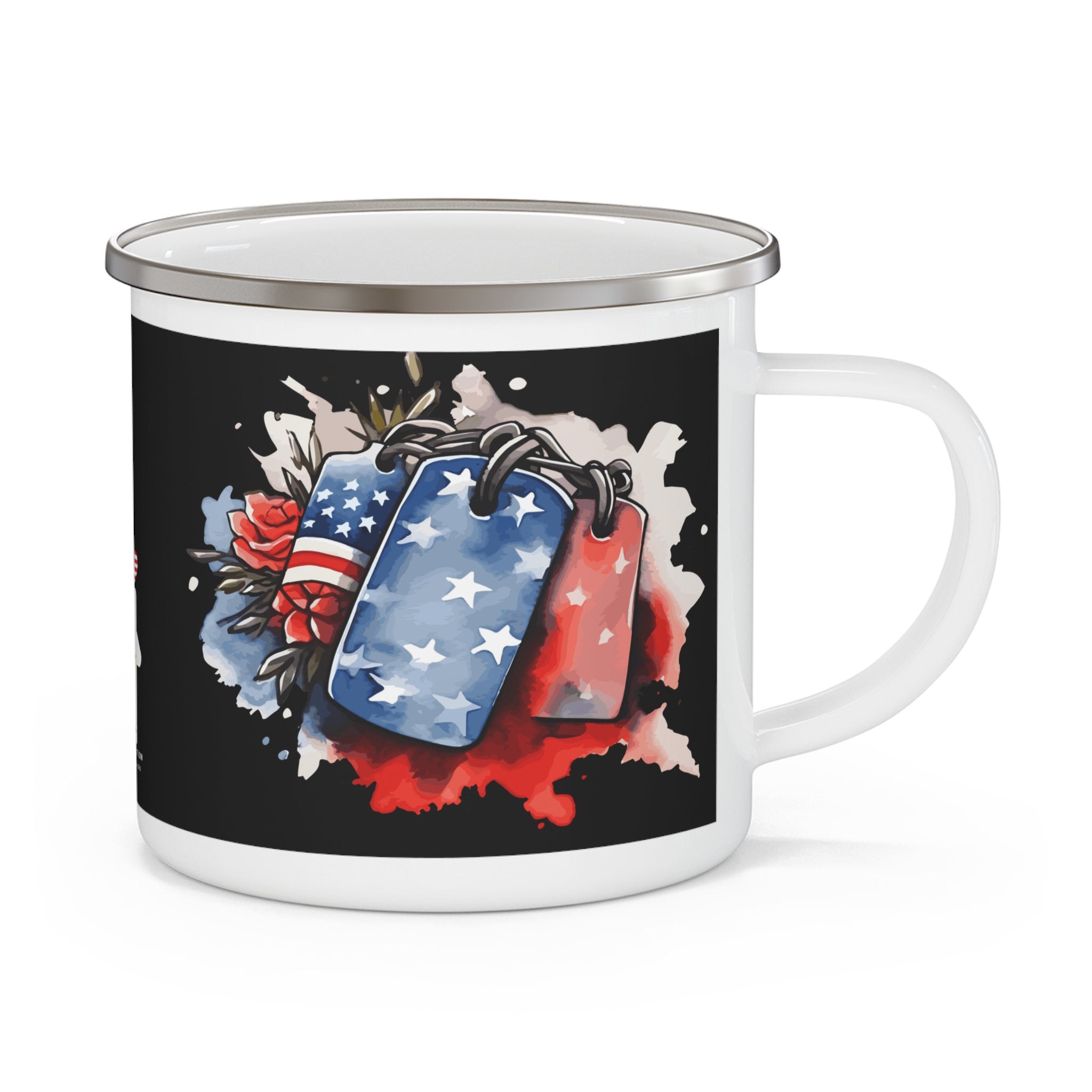 Patriotic Dog Tags Coffee Cup – Fallen Hero Tribute Enamel Mug