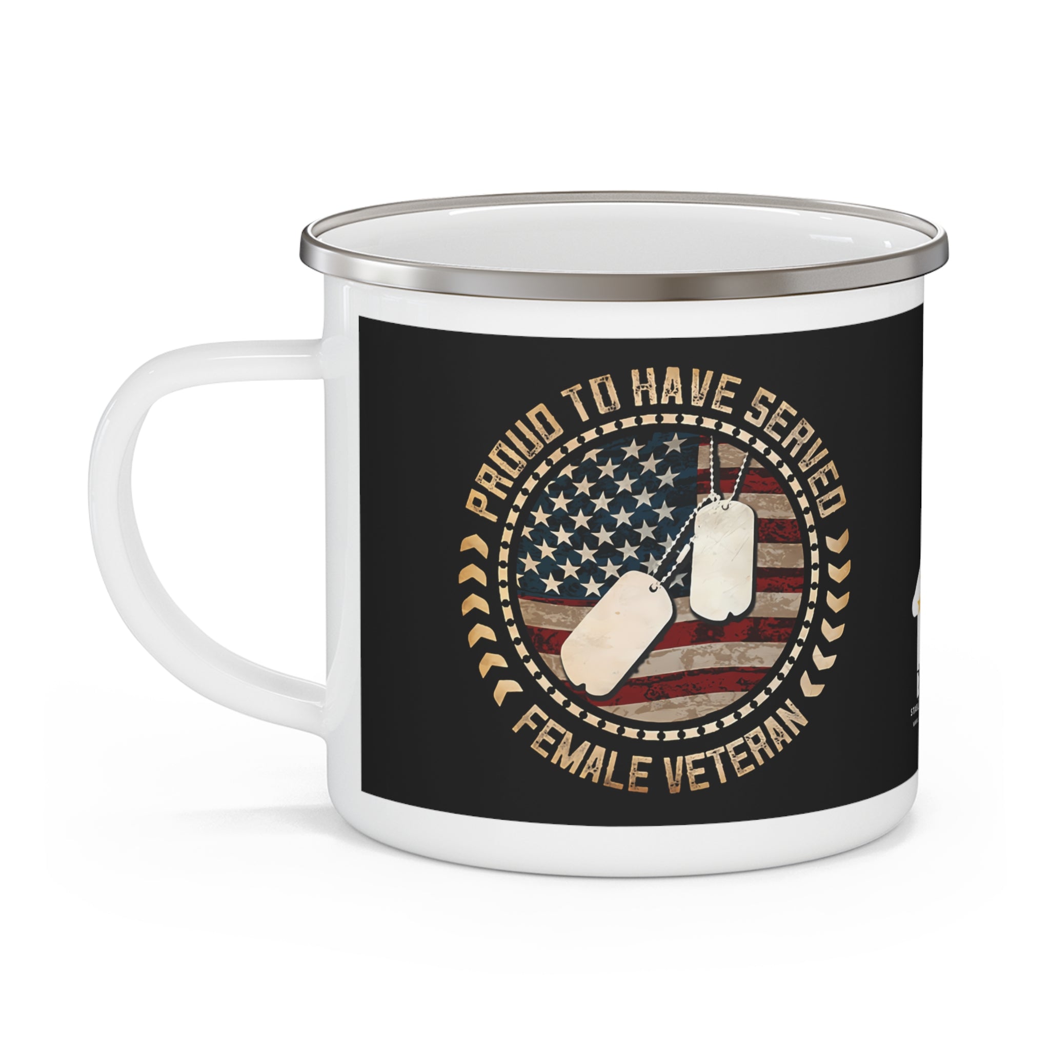 Proud to Have Served Female Veteran Enamel Mug – Patriotic Coffee Cup