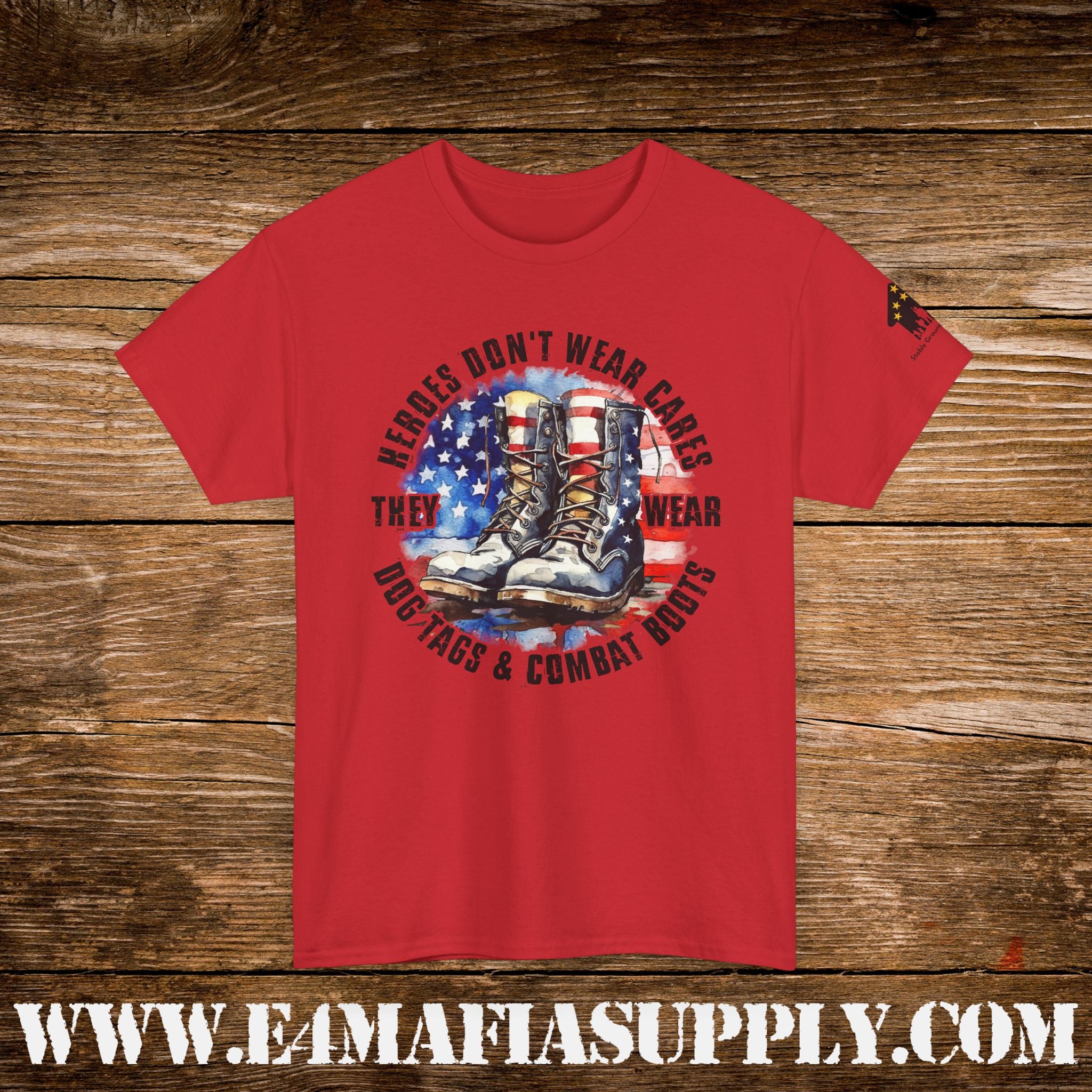 “Heroes Don’t Wear Capes – They Wear Dog Tags & Combat Boots” – Patriotic Round Flag Military T-Shirt
