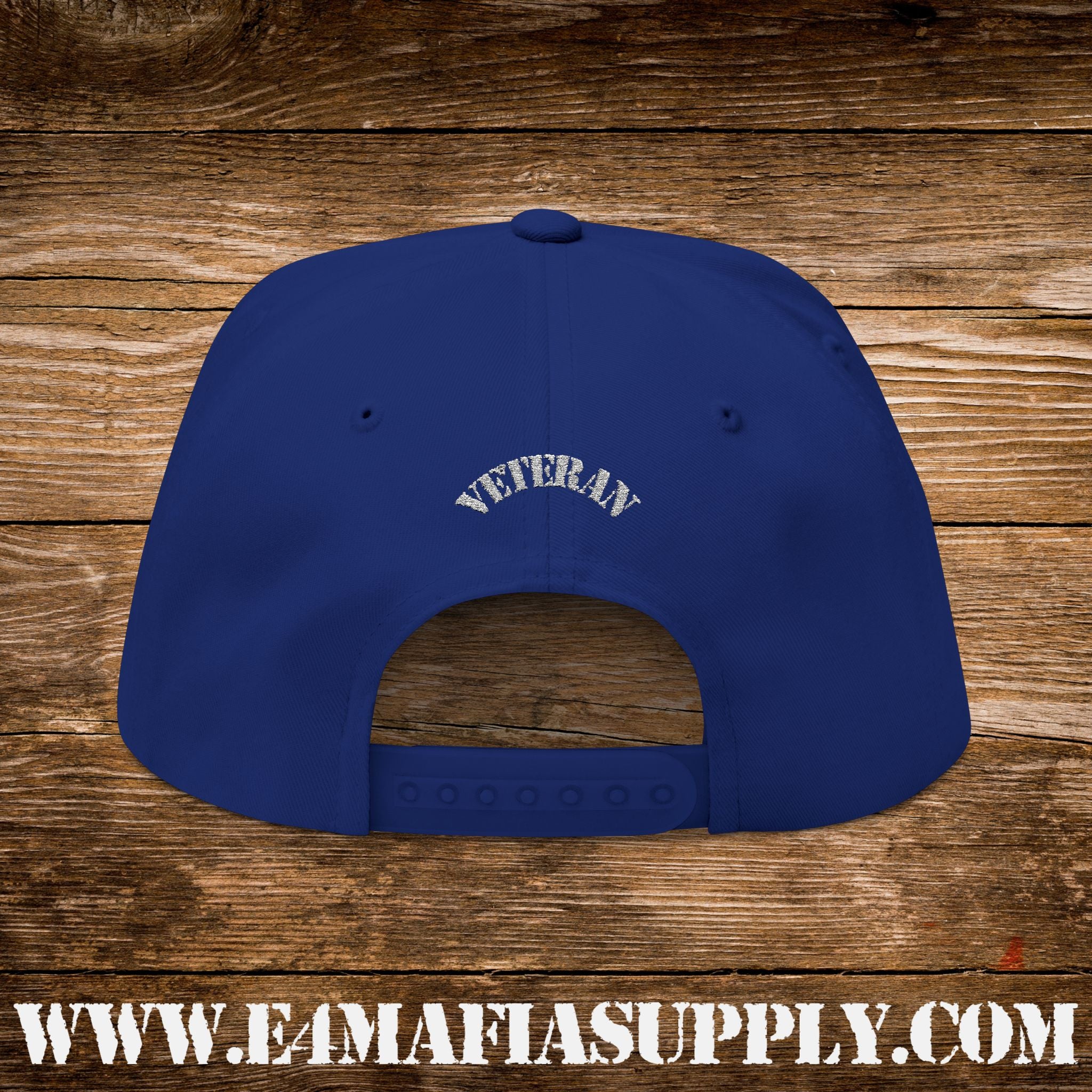 Patriotic “Rosie the Riveter Veteran” Flat Bill Cap with American Flag Background