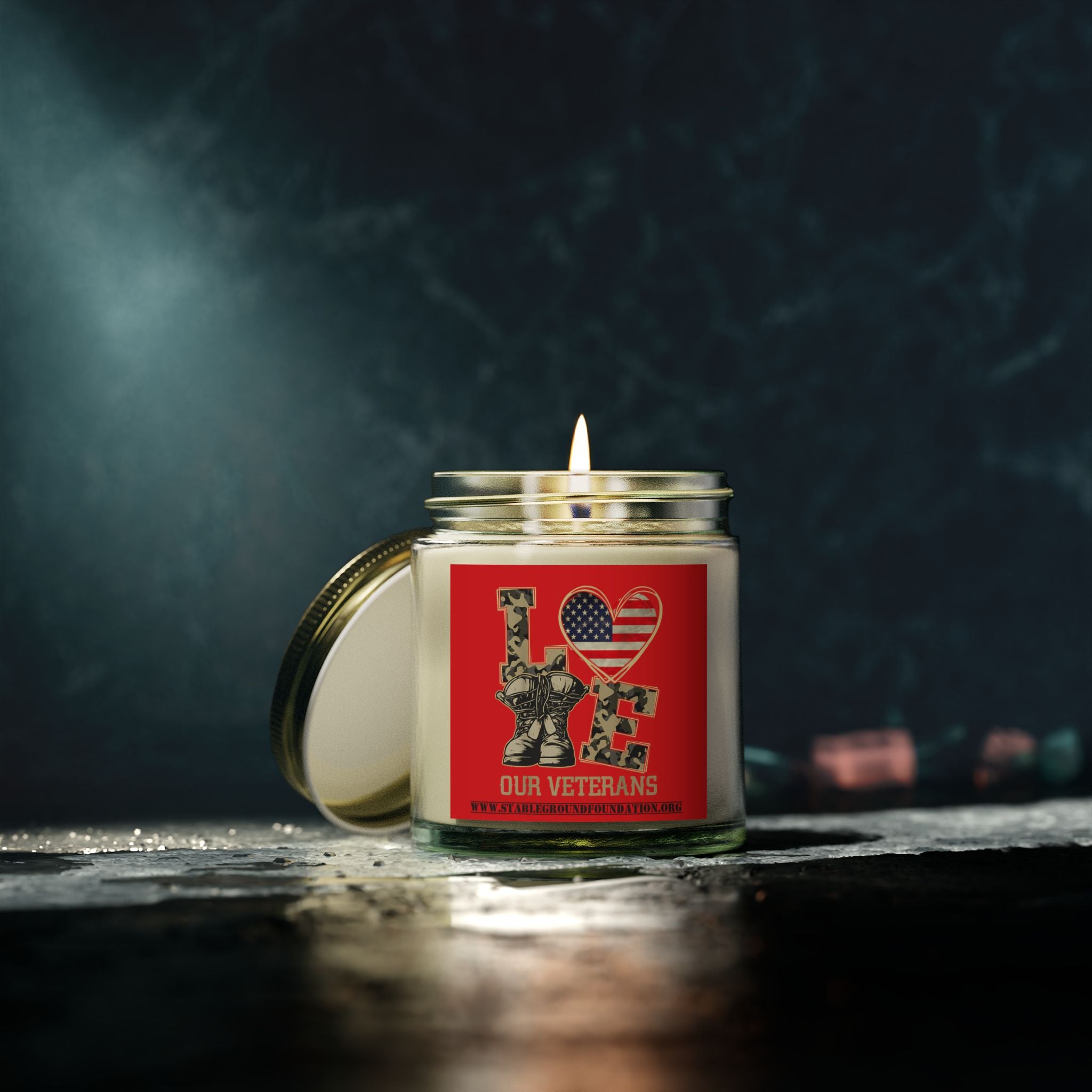 Love Our Veterans Candle – Red Patriotic Tribute Candle for Heroes