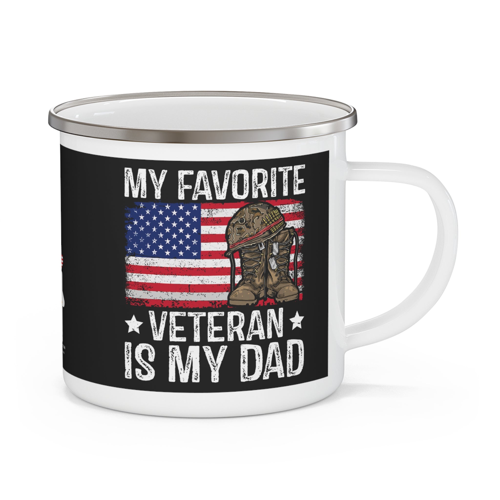 My Favorite Veteran Is My Dad Enamel Mug – Patriotic Father’s Day Coffee Cup