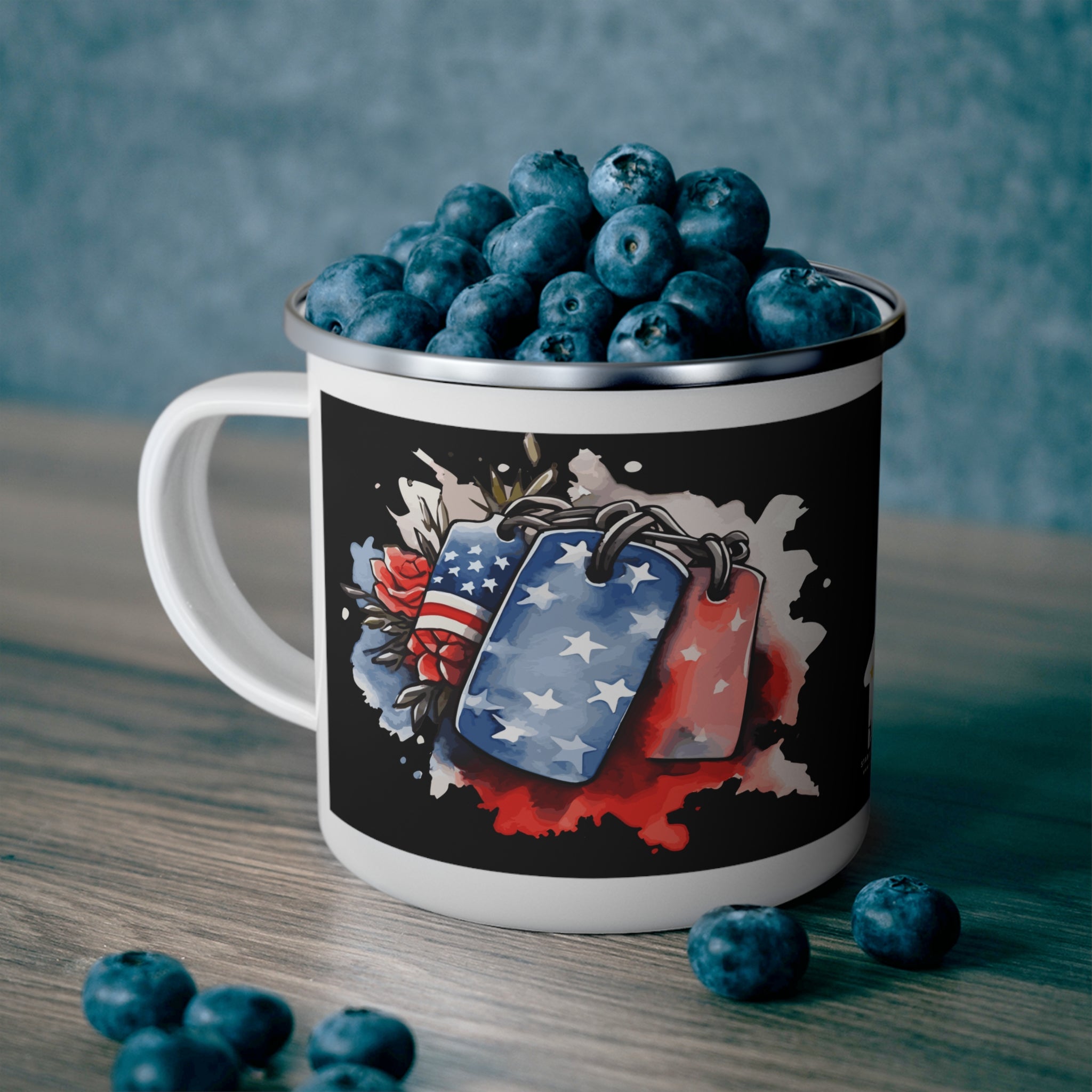 Patriotic Dog Tags Coffee Cup – Fallen Hero Tribute Enamel Mug