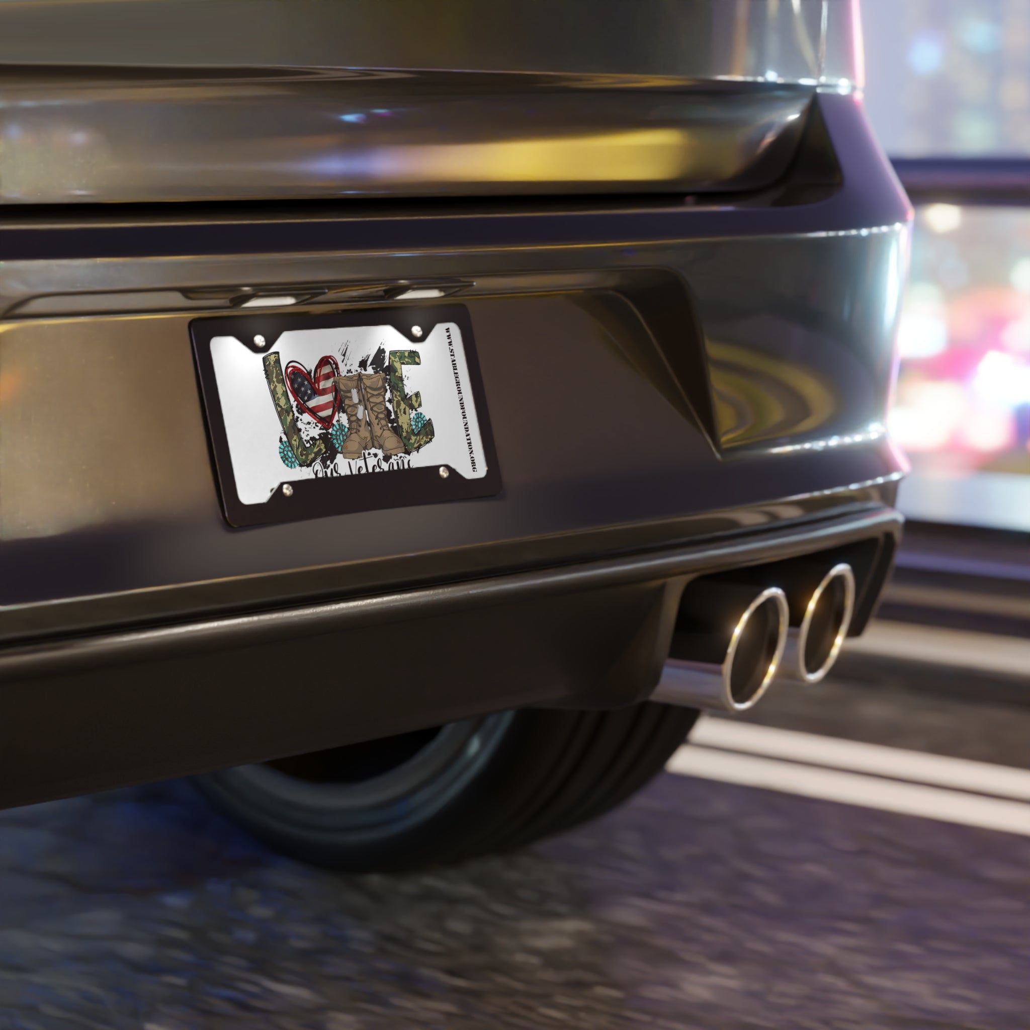 Love Our Veterans – White Patriotic Camouflage License Plate
