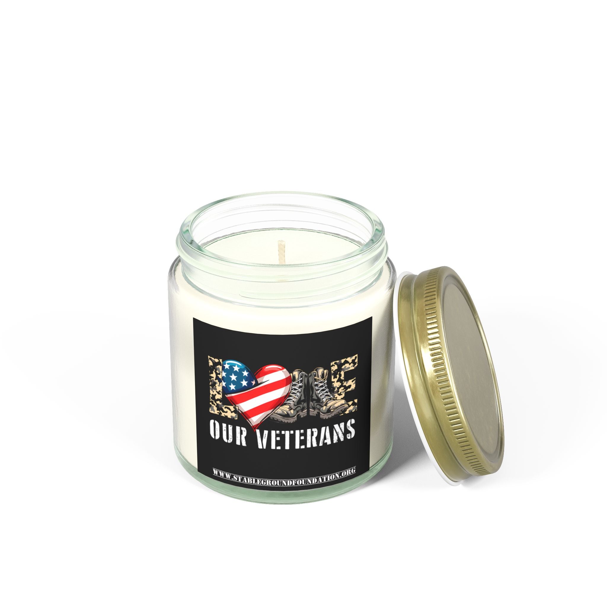 Love Our Veterans Candle – Military Helmet & Boots Tribute Candle