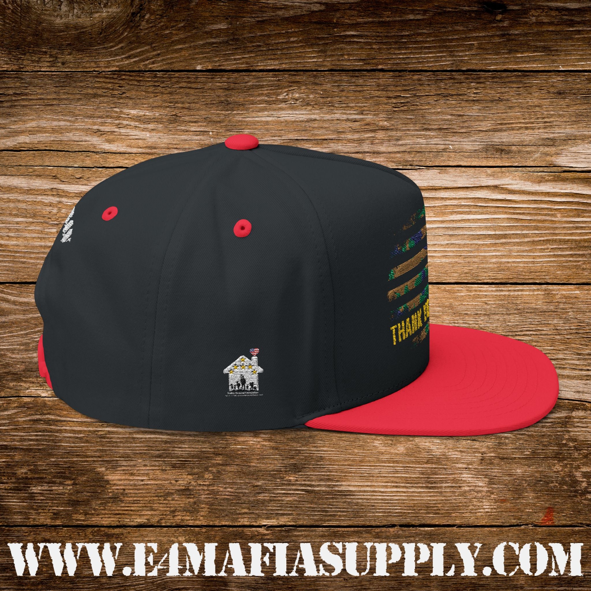 Patriotic “Thank You Veterans” Flat Bill Cap with American Flag Embroidery