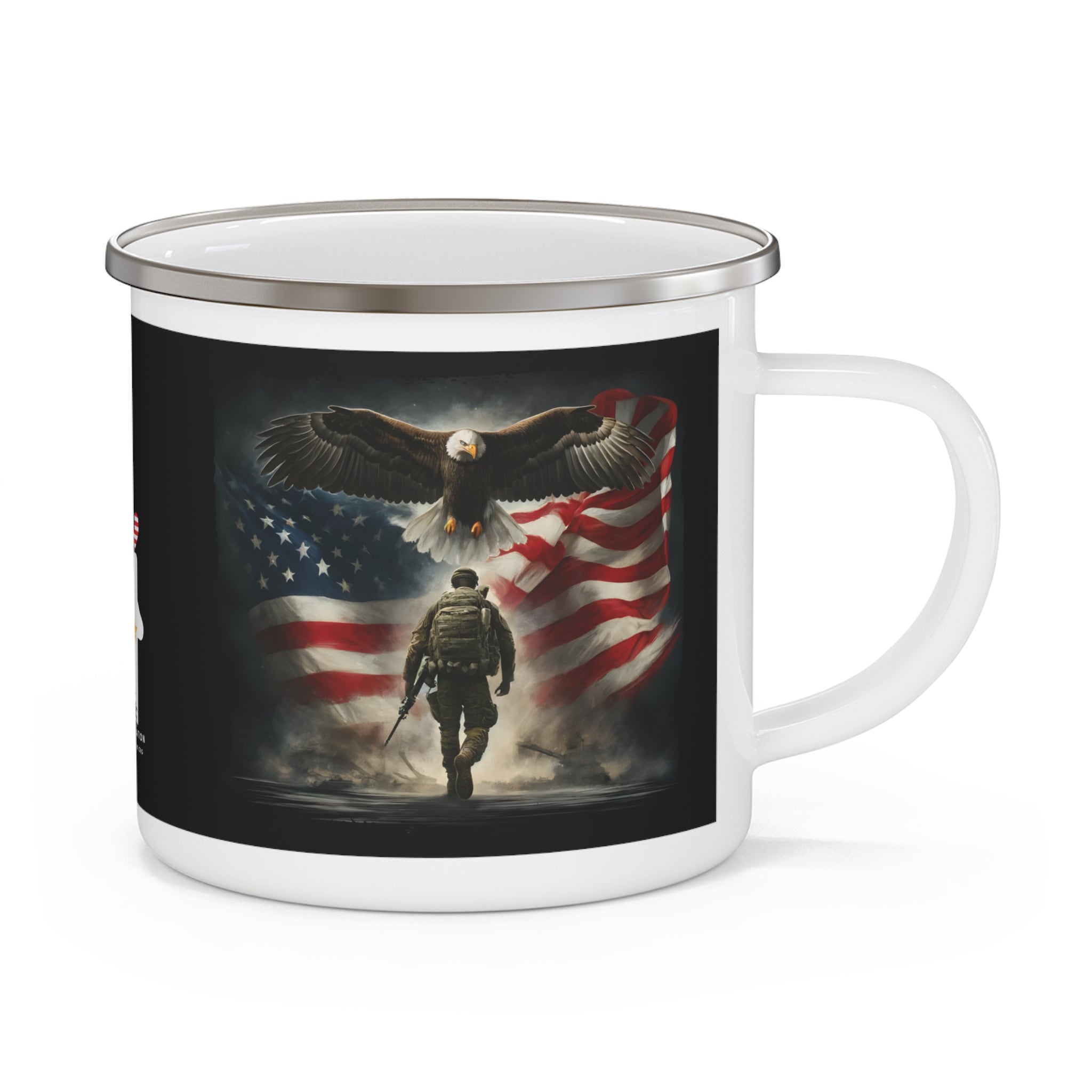 American Eagle Soldier Coffee Cup – Patriotic Flag Tribute Enamel Cup