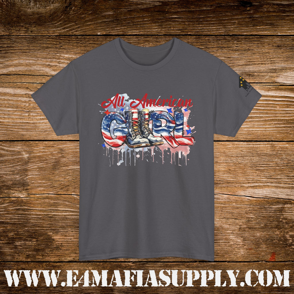 “All American Girl” – Patriotic Flag & Combat Boots T-Shirt