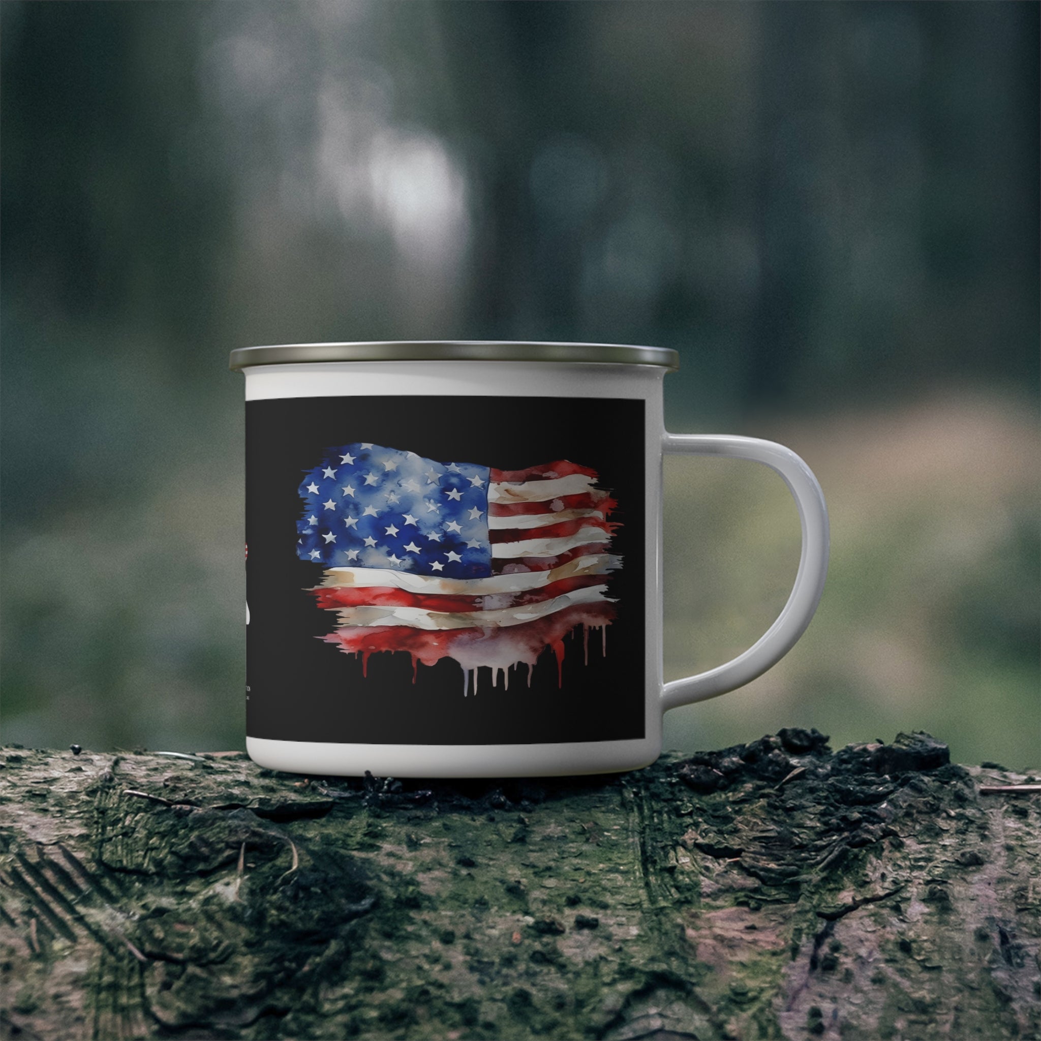 Dripping American Flag Coffee Cup – Patriotic Art Enamel Mug