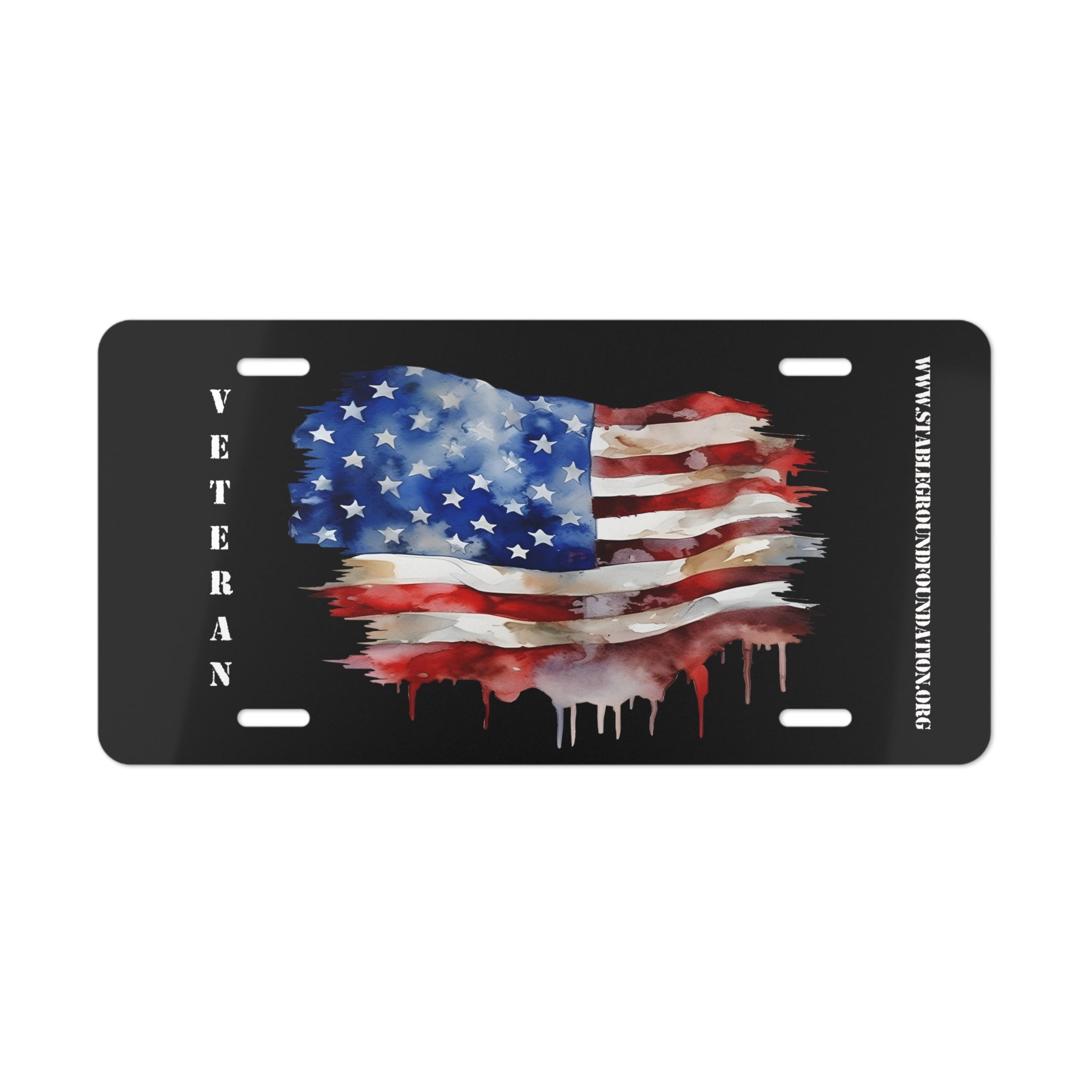 Watercolor American Flag Veteran License Plate – Patriotic Dripping Flag Design