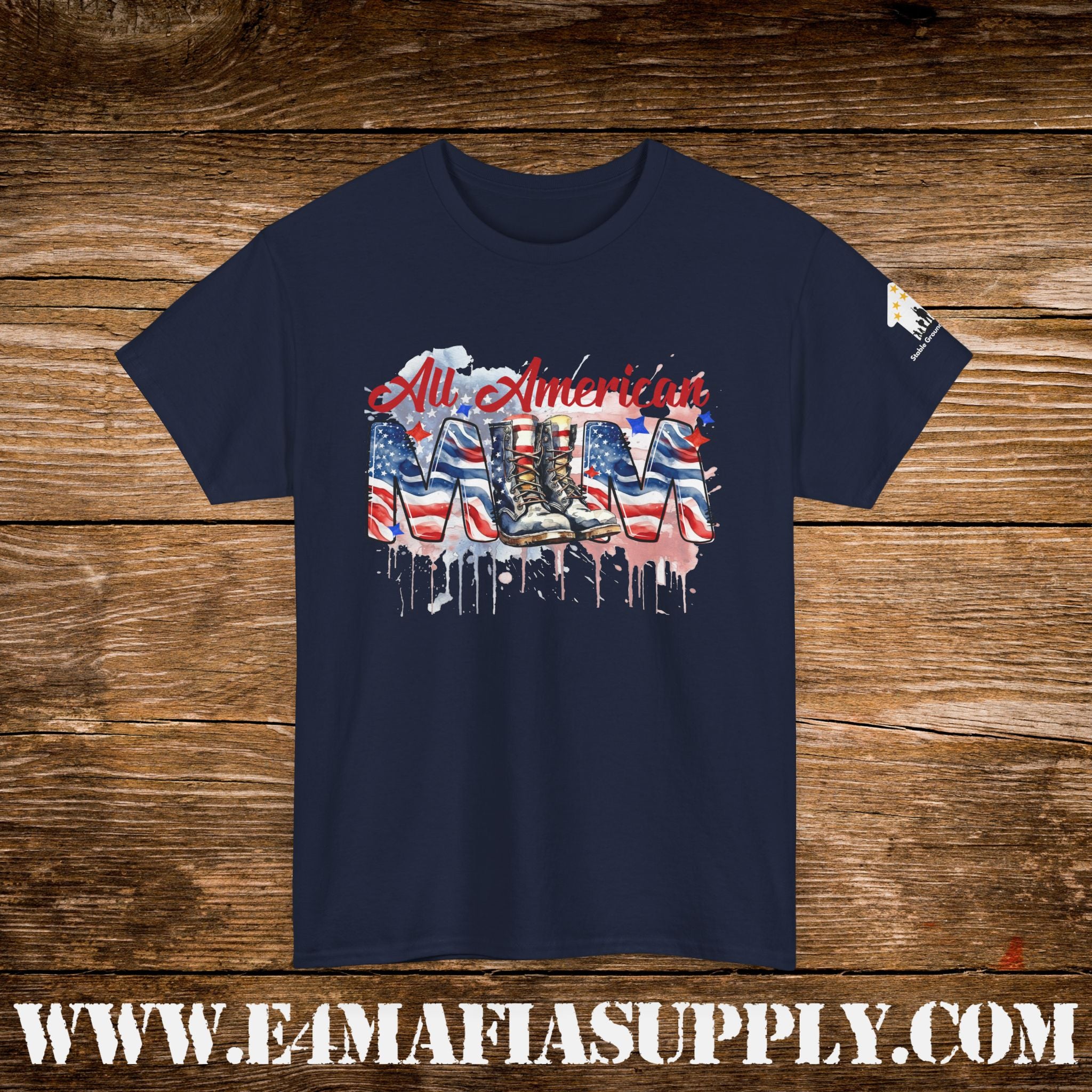 “All American Mom” – Patriotic Flag & Combat Boots T-Shirt