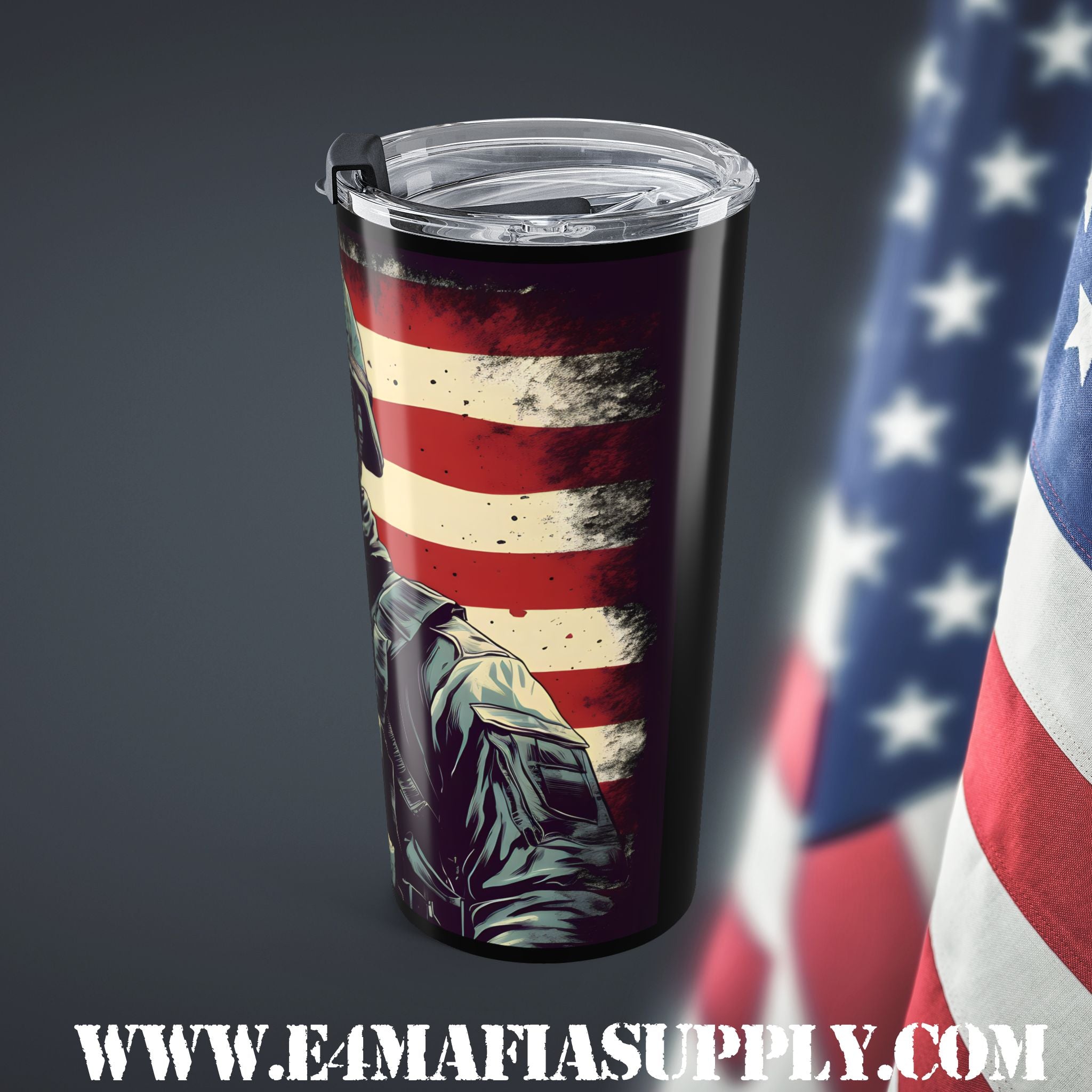 Patriotic Soldier Tumbler – American Flag Military Travel Cup