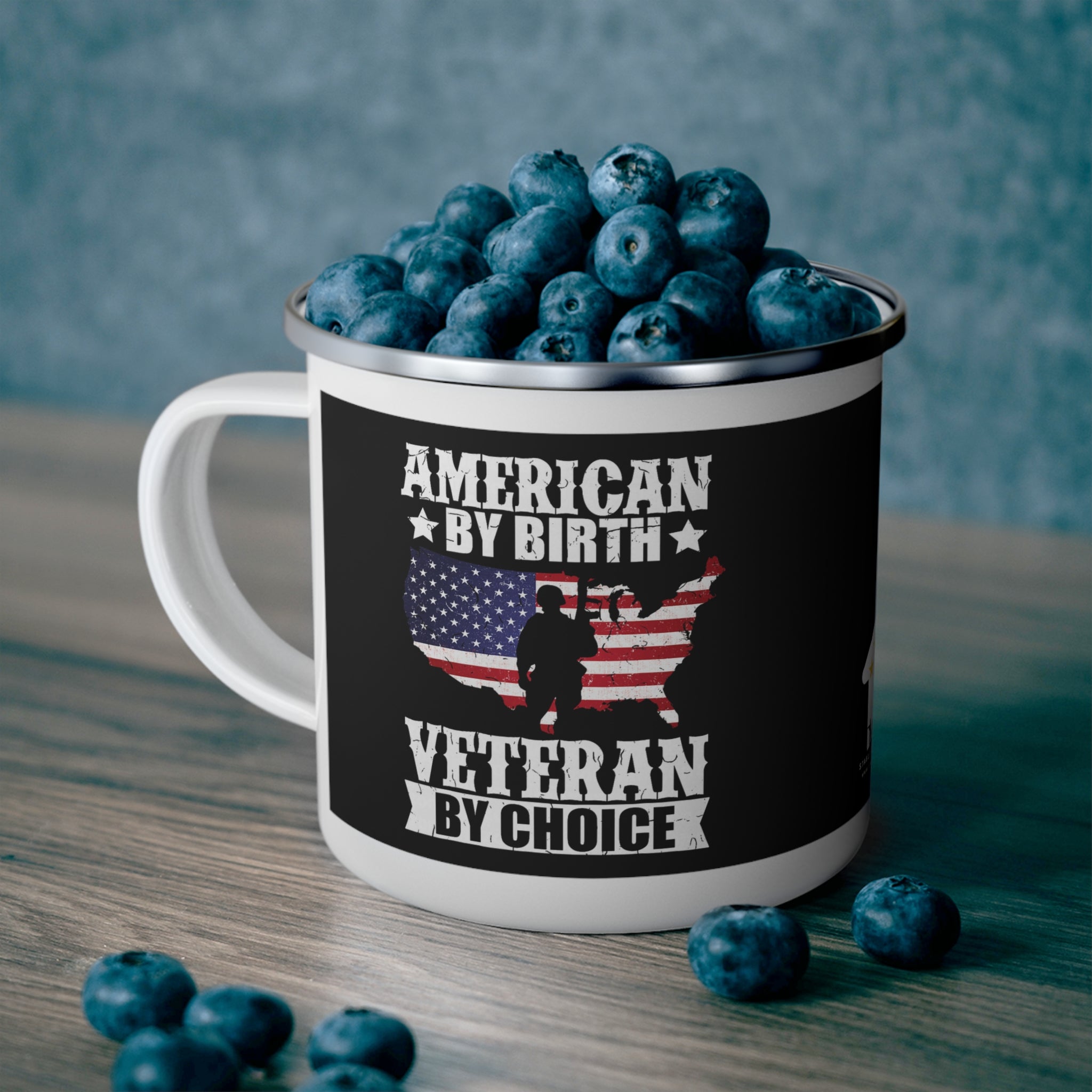 American by Birth Coffee Cup – Veteran by Choice Patriotic Enamel Cup